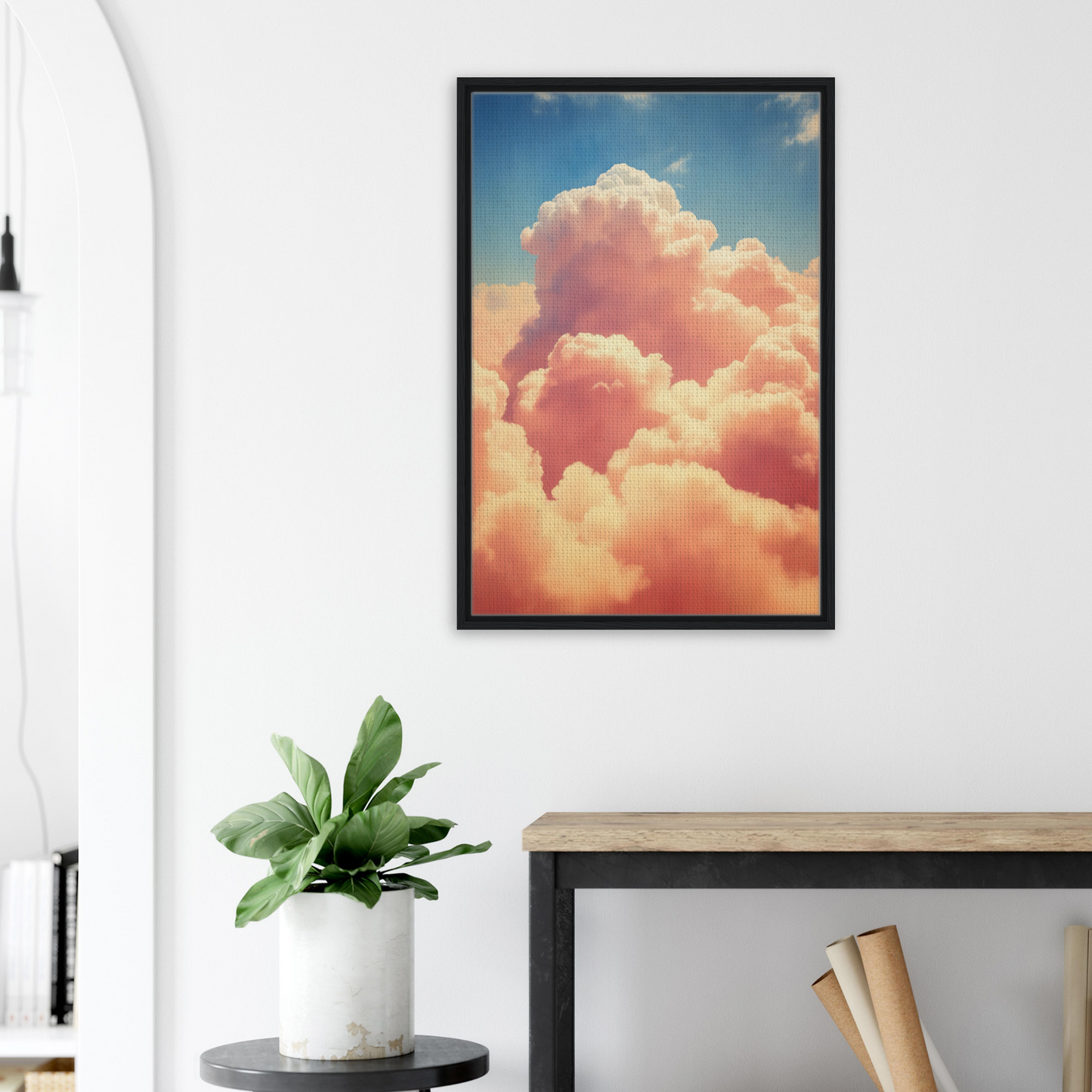 Framed canvas print of Exquisitions Ecstatic Sky featuring fluffy pink clouds