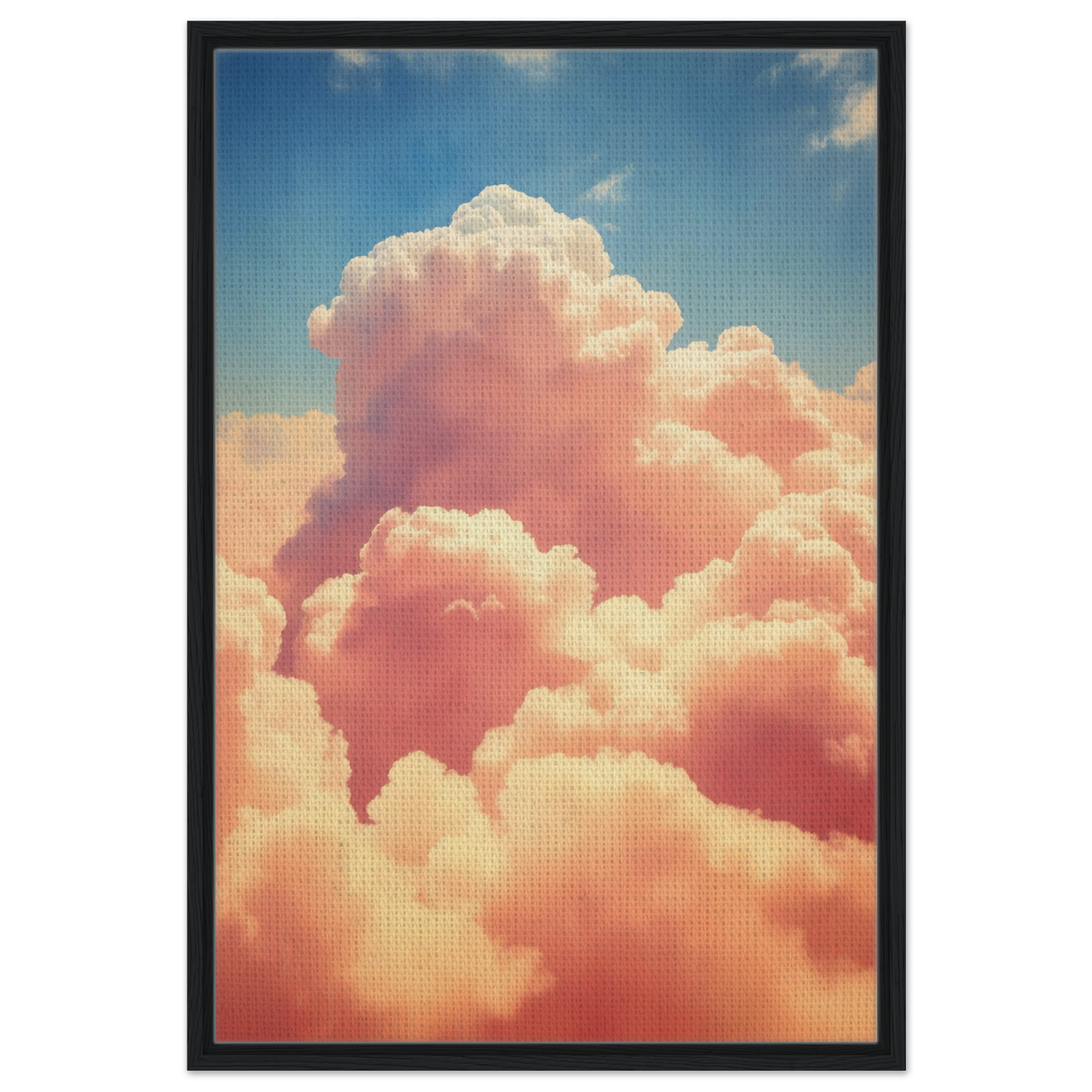 Fluffy pink-tinged cumulus clouds in Exquisitions Ecstatic Sky framed canvas print