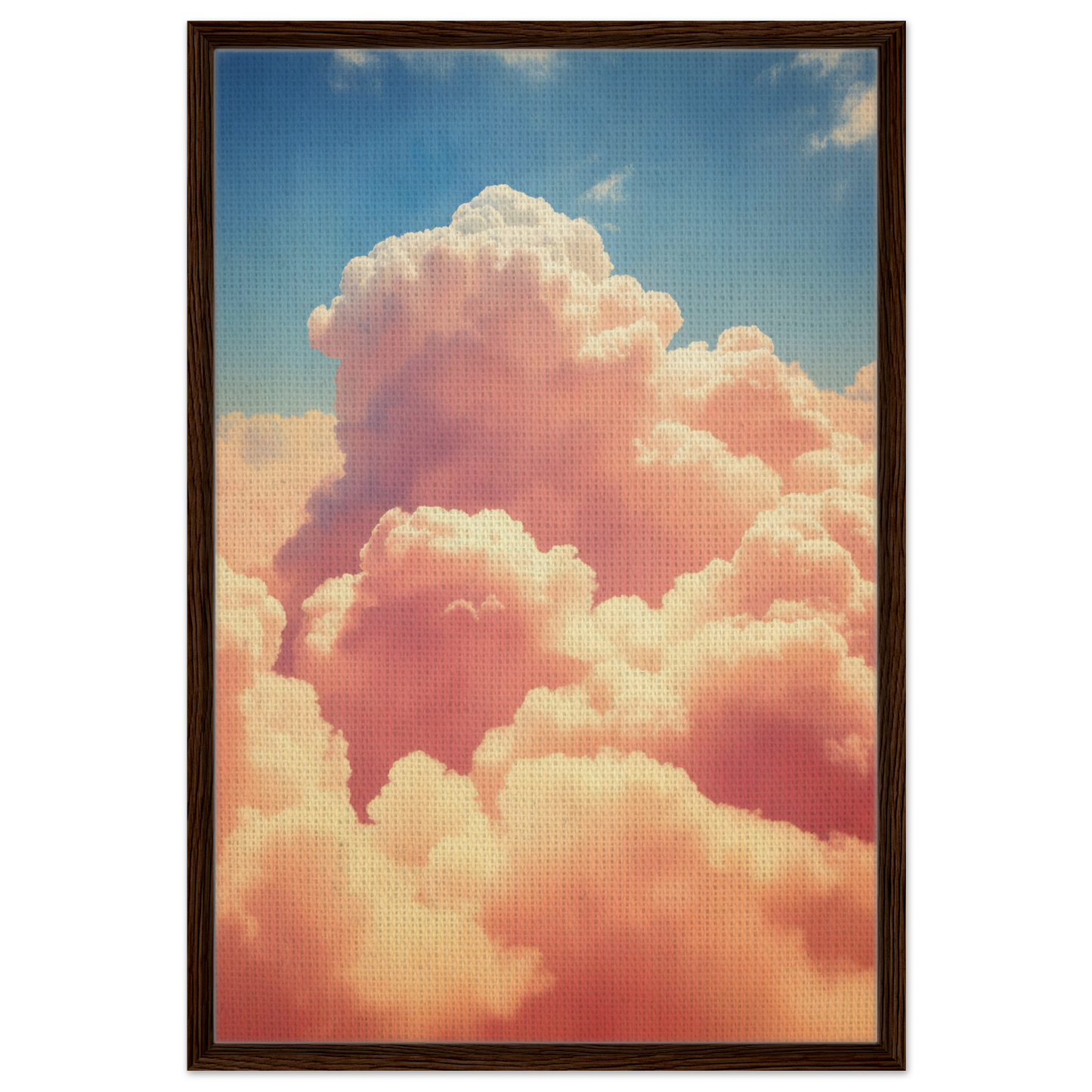 Fluffy pink-tinged cumulus clouds in Exquisitions Ecstatic Sky framed canvas print