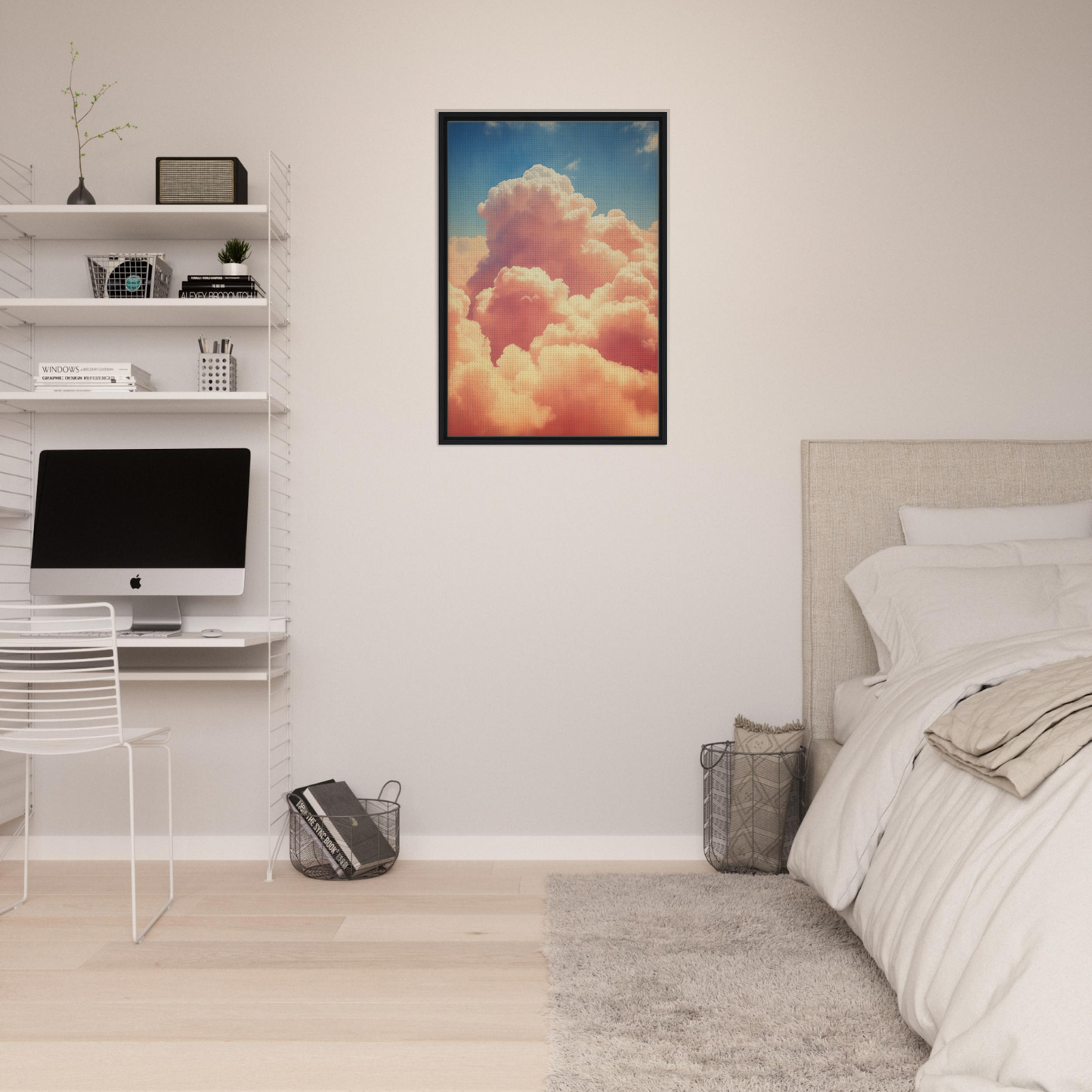 Framed canvas print of fluffy pink clouds in Exquisitions Ecstatic Sky design