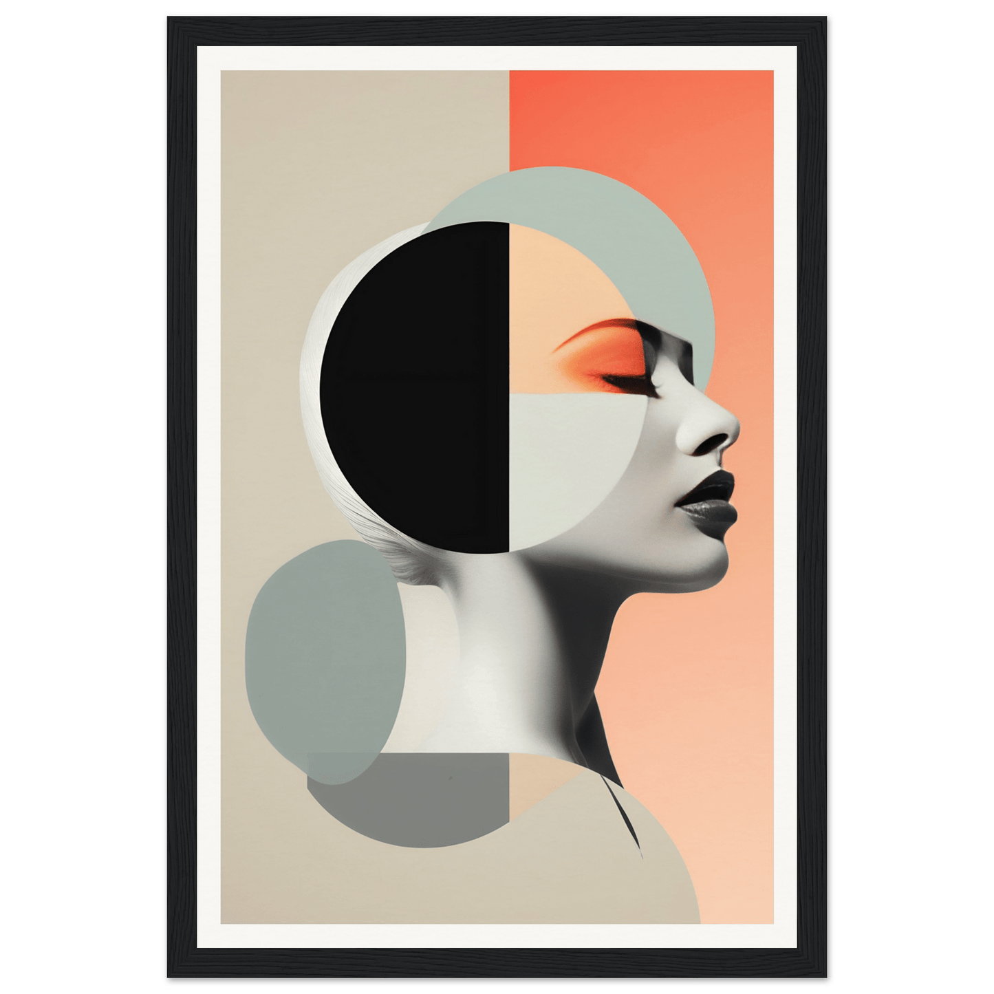 Abstract portrait featuring geometric shapes and a stylized profile in muted colors.