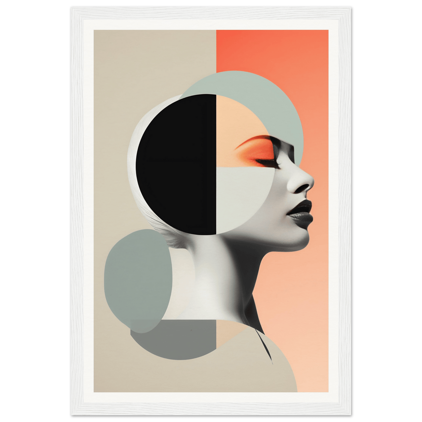 Abstract portrait featuring geometric shapes and a stylized profile view.