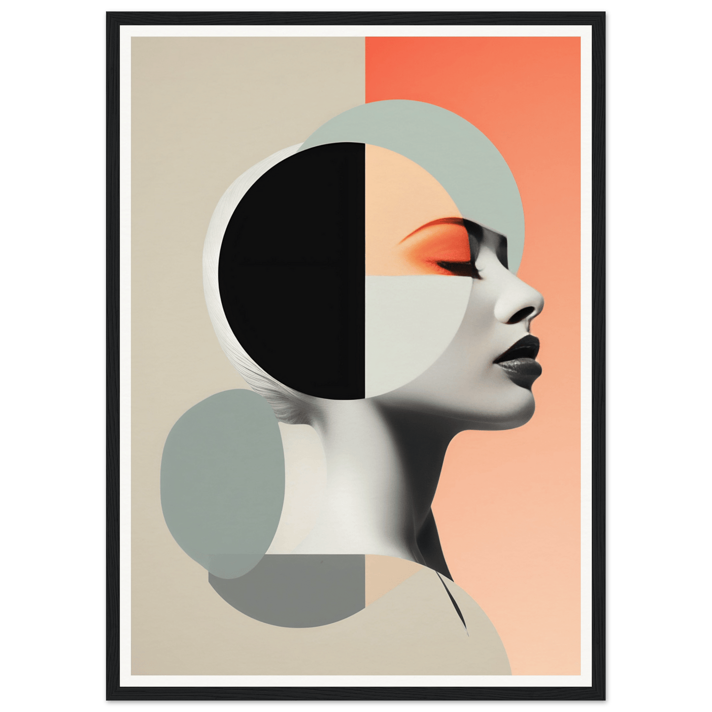 Stylized profile portrait of a person incorporating geometric shapes and a muted color palette.