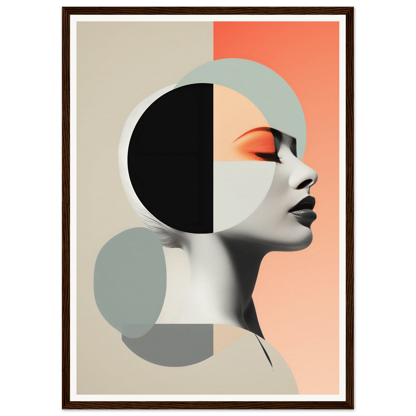 Abstract portrait featuring geometric shapes and a stylized profile view.