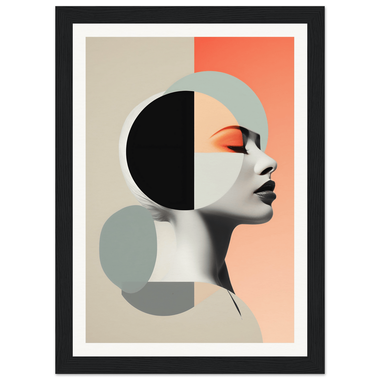 Abstract portrait featuring geometric shapes and a stylized profile view.