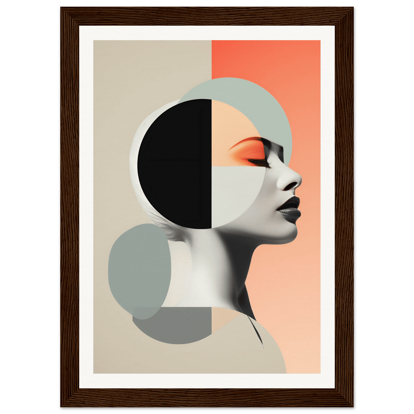 Abstract portrait featuring a stylized profile of a face with geometric shapes.