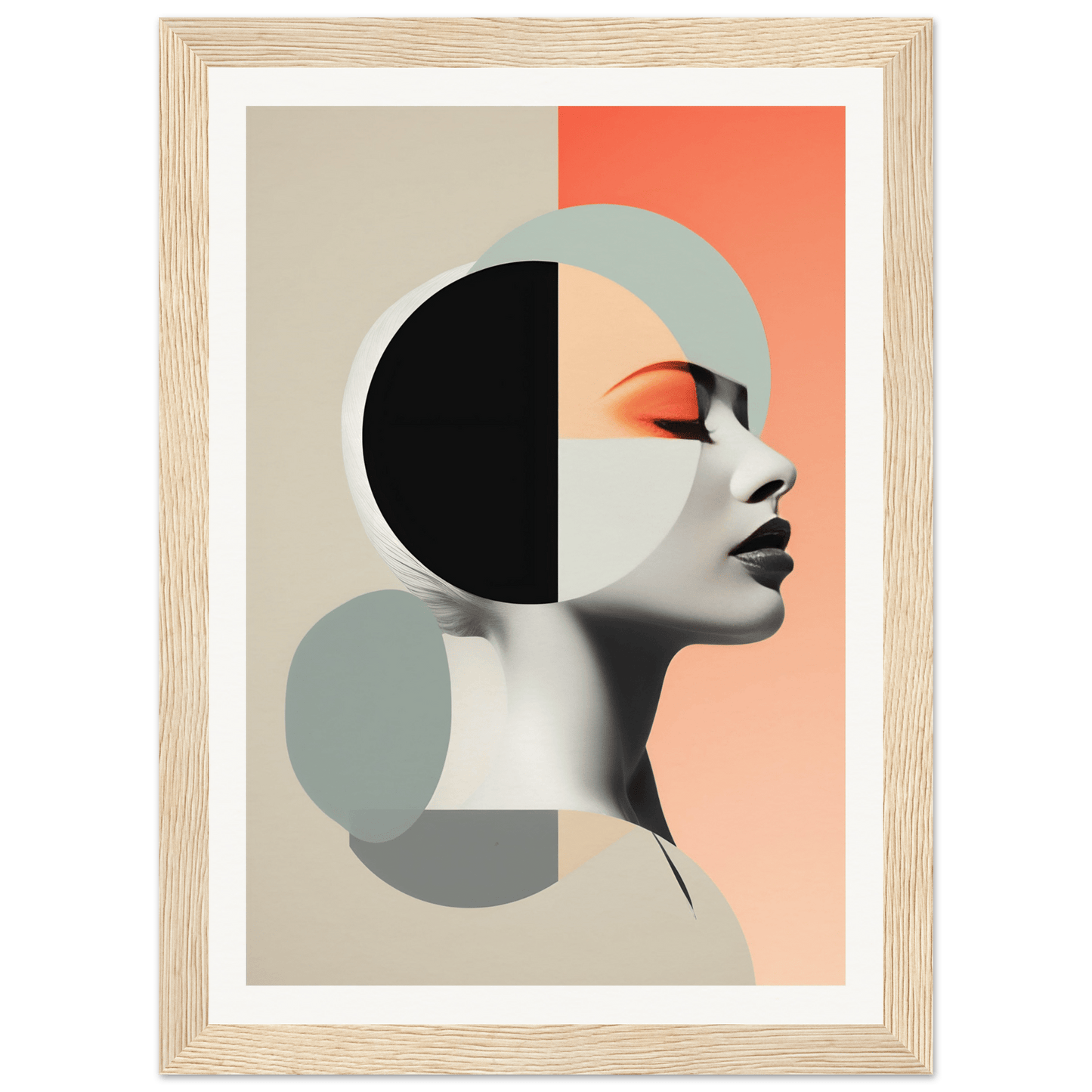 Abstract portrait featuring a stylized profile of a face with geometric shapes and muted colors.