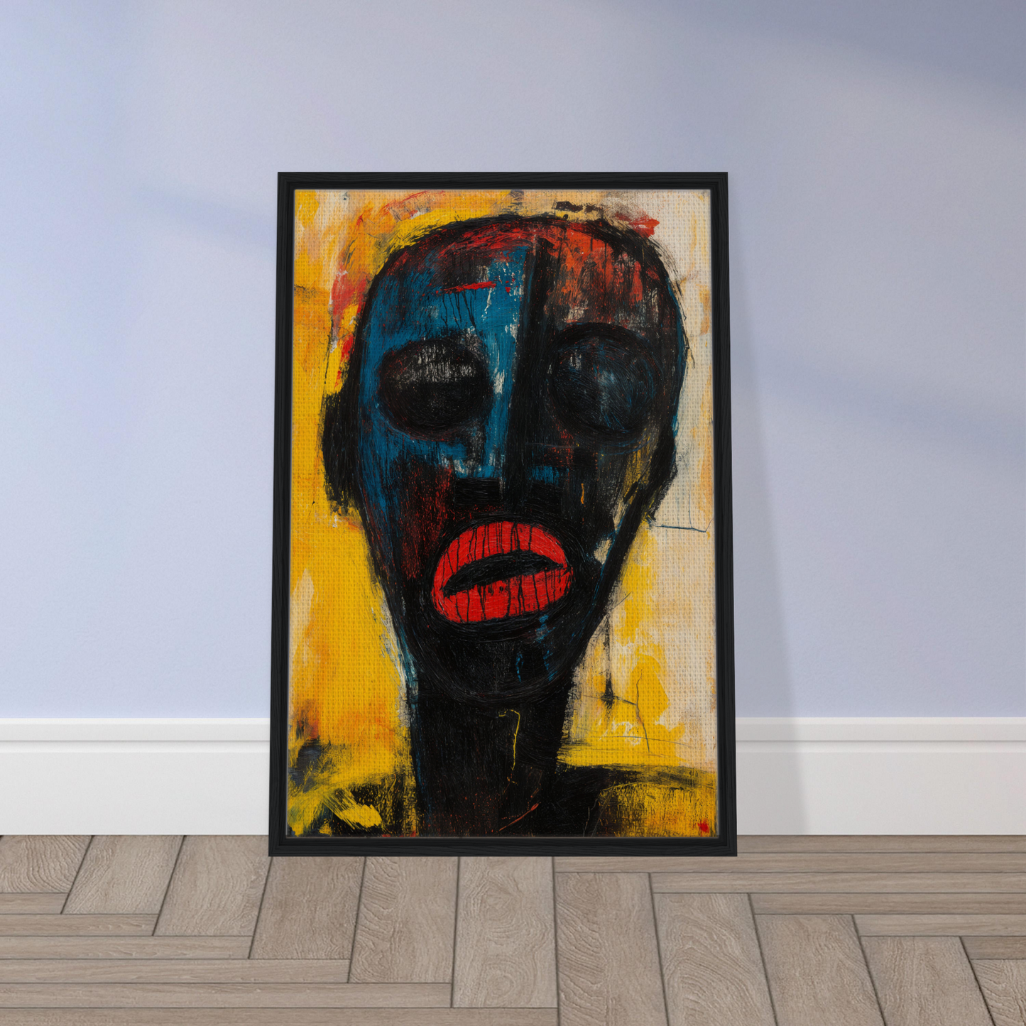 Abstract portrait painting showcasing bold colors in the Face’s Psyche Palette framed canvas print