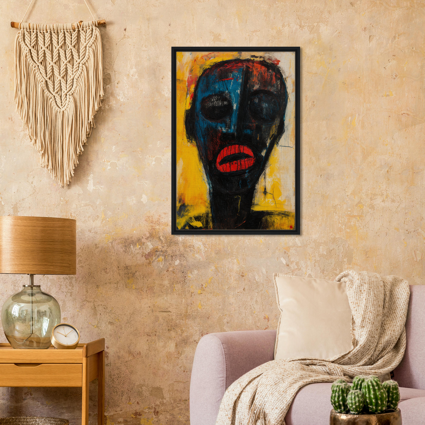 Abstract portrait in Face’s Psyche Palette with dark face, yellow background, bold colors