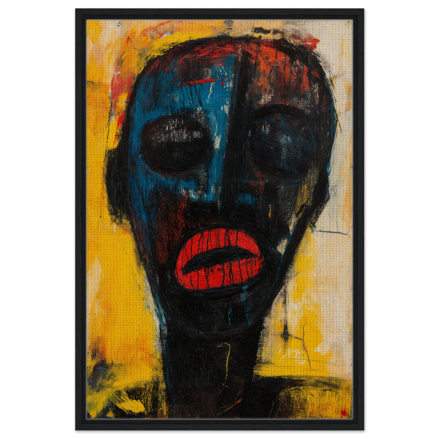 Abstract portrait of a dark face with bright red lips from Face’s Psyche Palette
