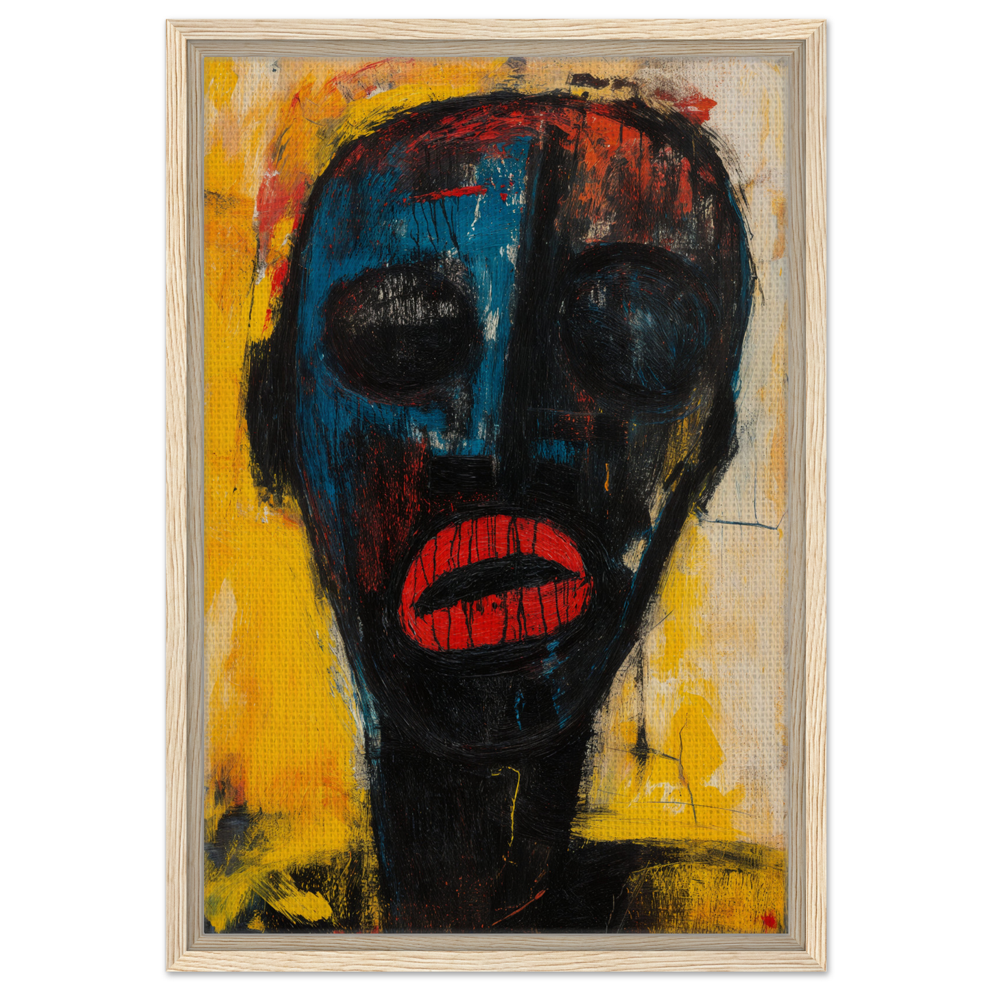 Abstract portrait showcasing dark face and red lips, linked to Face’s Psyche Palette