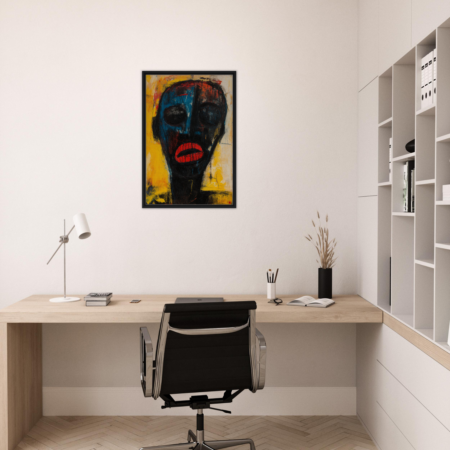 Abstract portrait painting with bold colors for the Face’s Psyche Palette framed canvas print