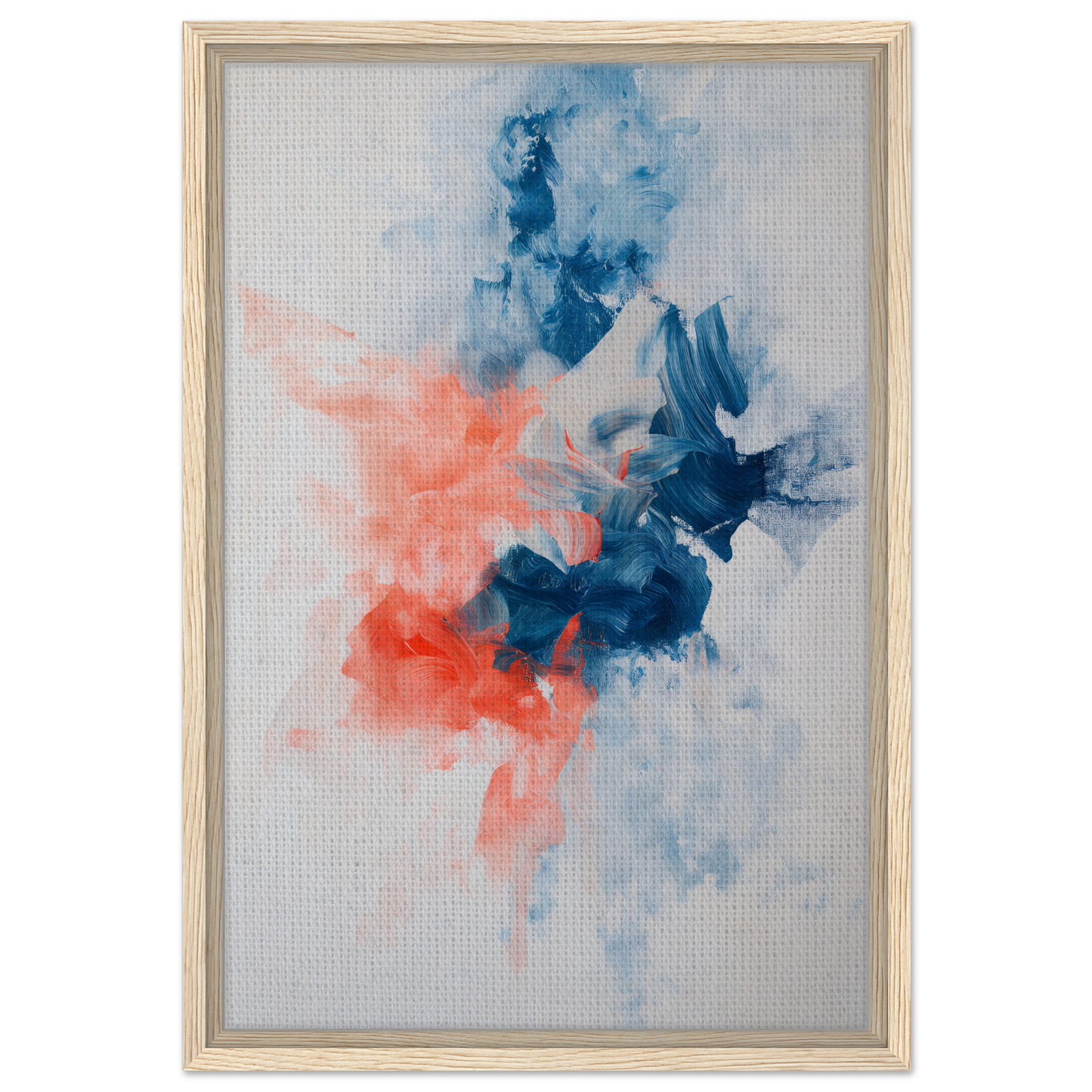 Abstract painting with blue and coral swirls, perfect for Flame Crafted Brilliance room decor