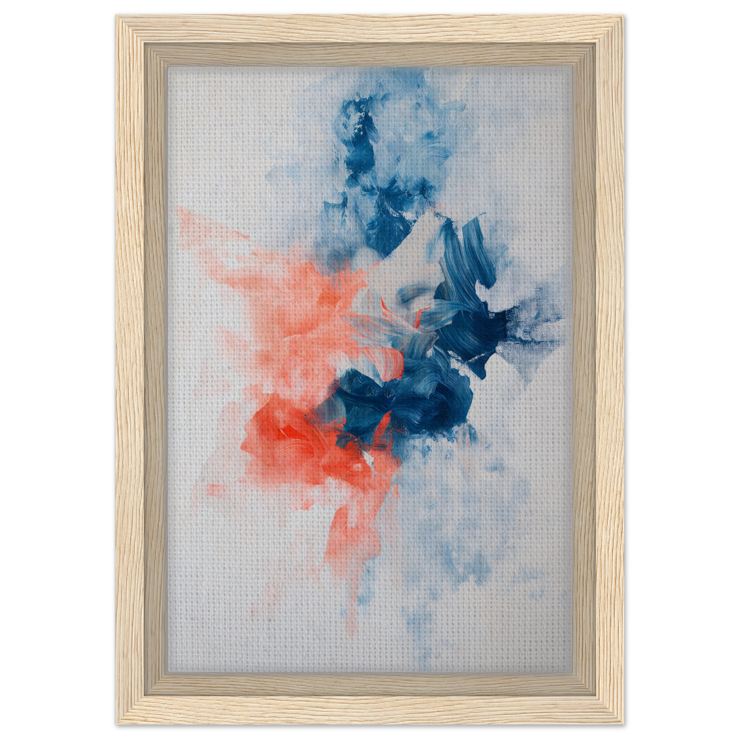 Abstract watercolor painting in blue and coral, framed canvas print from Flame Crafted Brilliance