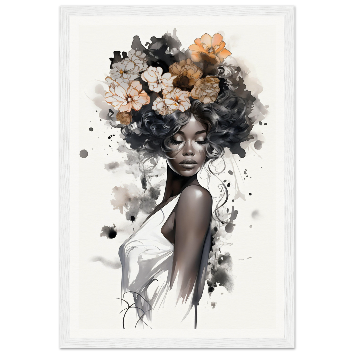 A black woman with flowers on her head, perfect for my Original Ouplence The Oracle Windows™ Collection wall poster.
