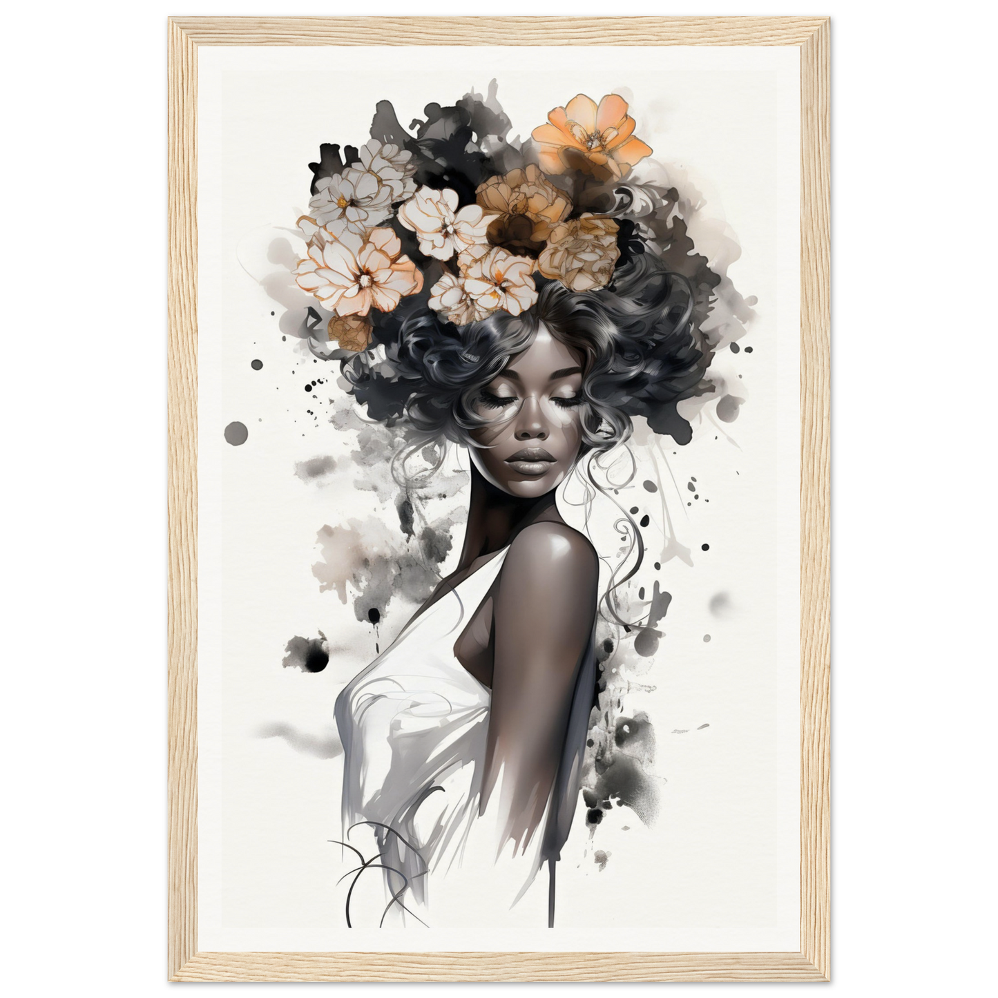 A black woman with flowers on her head, perfect for my Original Ouplence The Oracle Windows™ Collection wall poster.