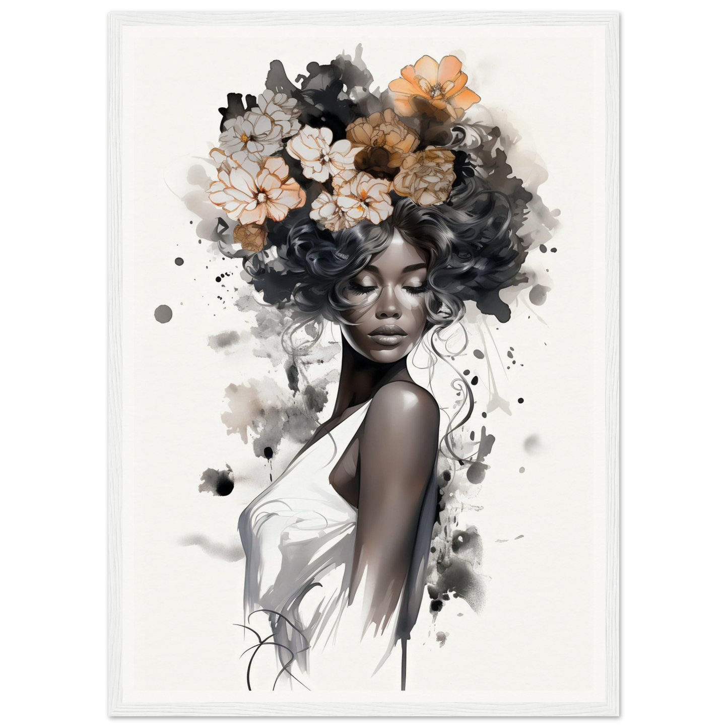 A black woman with flowers on her head, perfect for my Original Ouplence The Oracle Windows™ Collection wall poster.