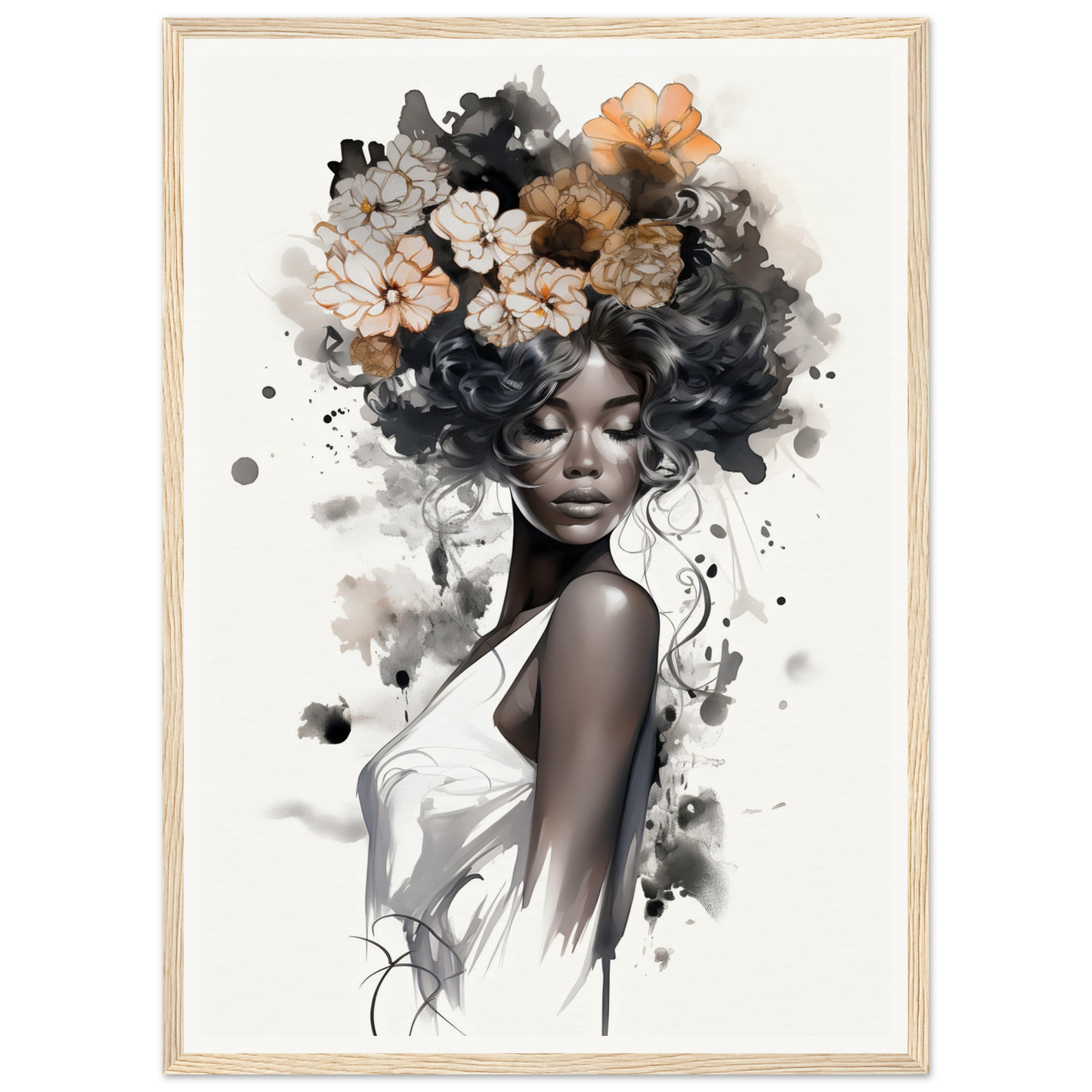 A black woman with flowers on her head, perfect for my Original Ouplence The Oracle Windows™ Collection wall poster.