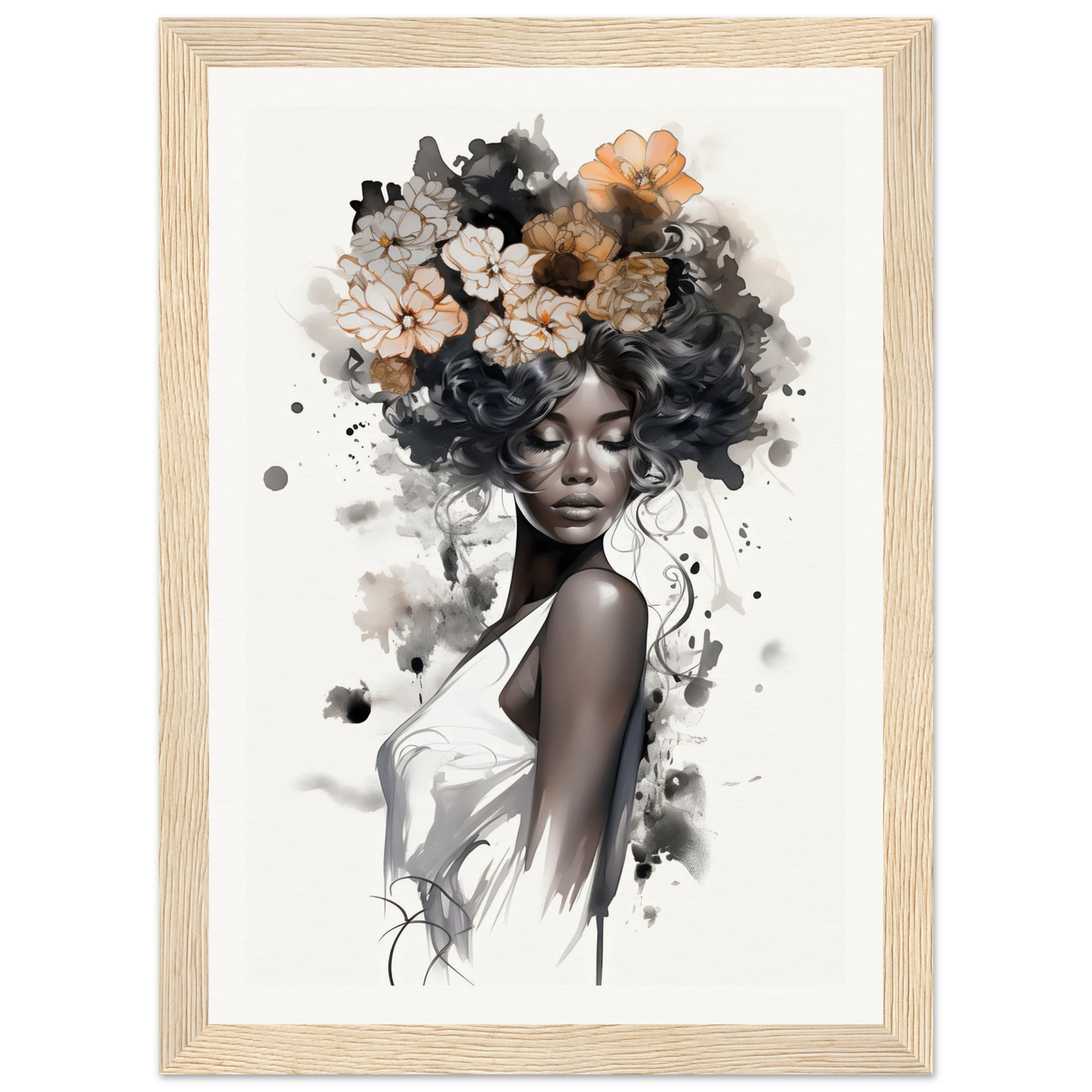 A black woman with flowers on her head, perfect for my Original Ouplence The Oracle Windows™ Collection wall poster.