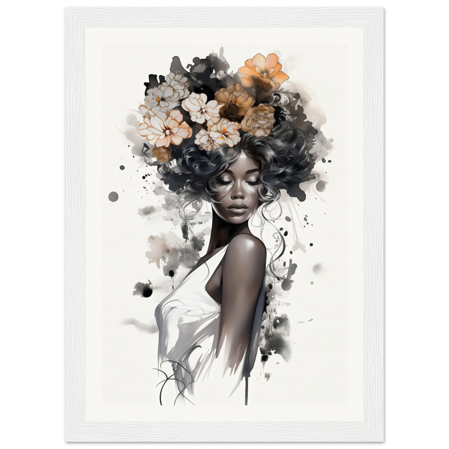 A black woman with flowers on her head, perfect for my Original Ouplence The Oracle Windows™ Collection wall poster.