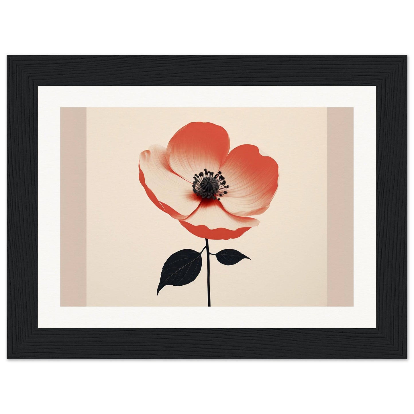 Red poppy flower with a black center and stem.