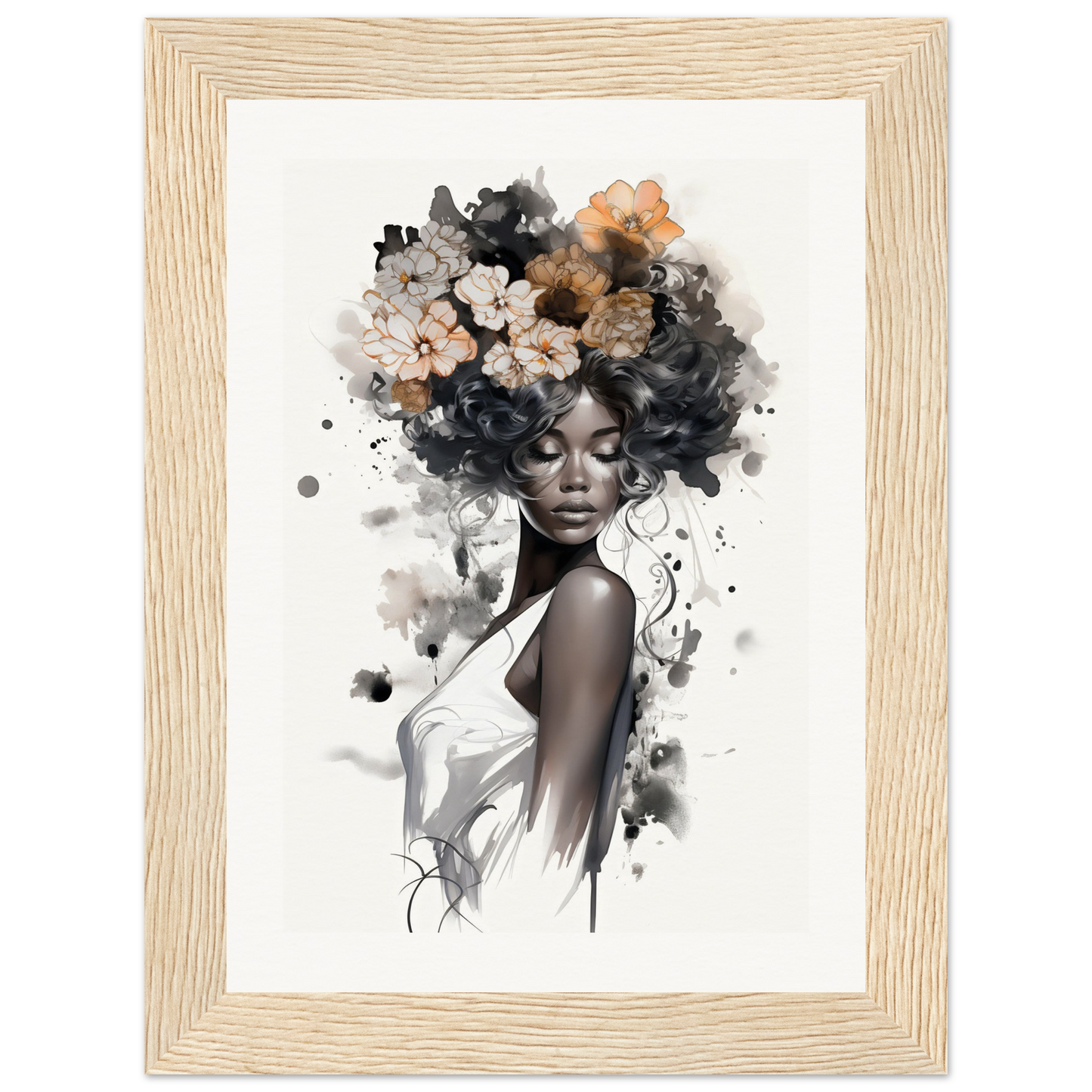 A black woman with flowers on her head, perfect for my Original Ouplence The Oracle Windows™ Collection wall poster.