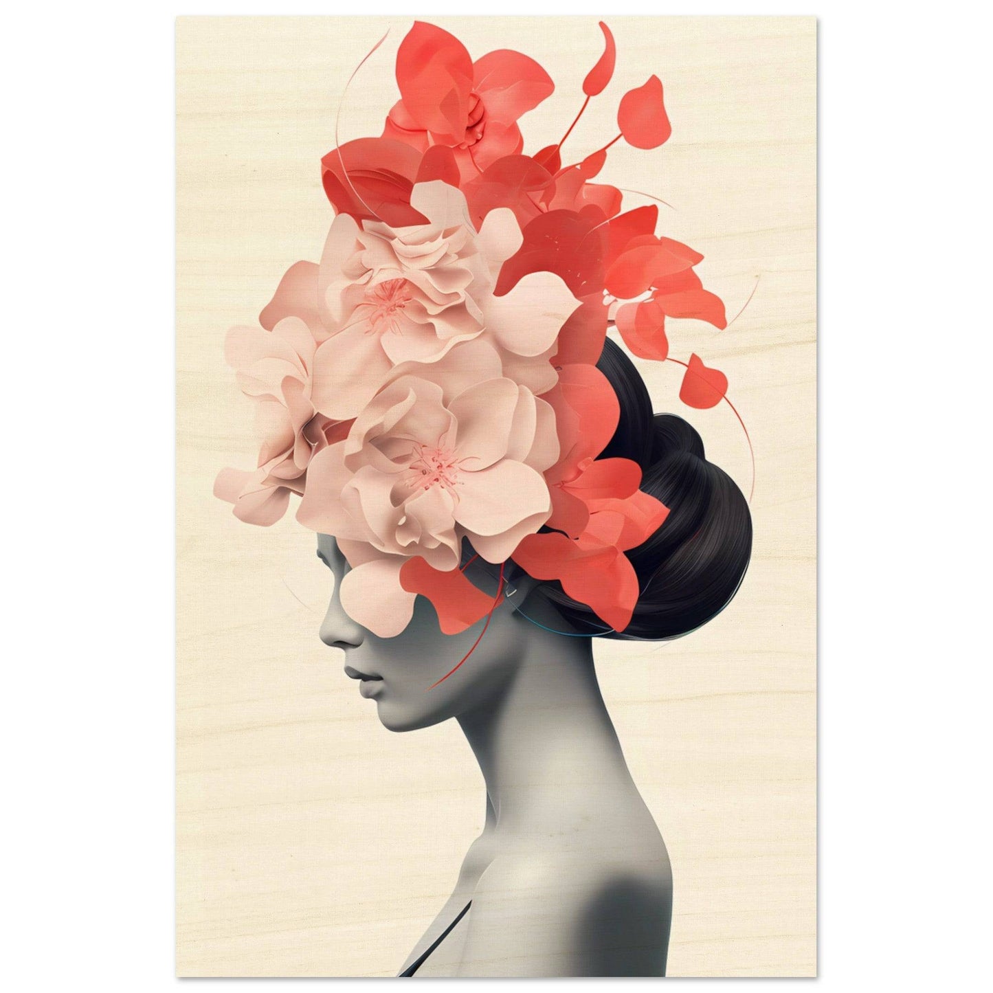 Artistic portrait featuring a silhouette with vibrant floral elements forming an elaborate headdress.