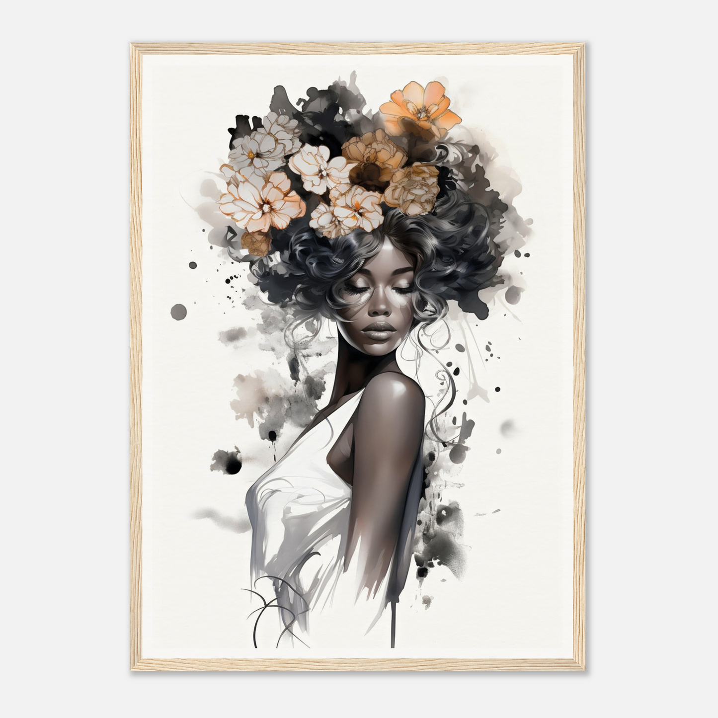 A black woman with flowers on her head, perfect for my Original Ouplence The Oracle Windows™ Collection wall poster.