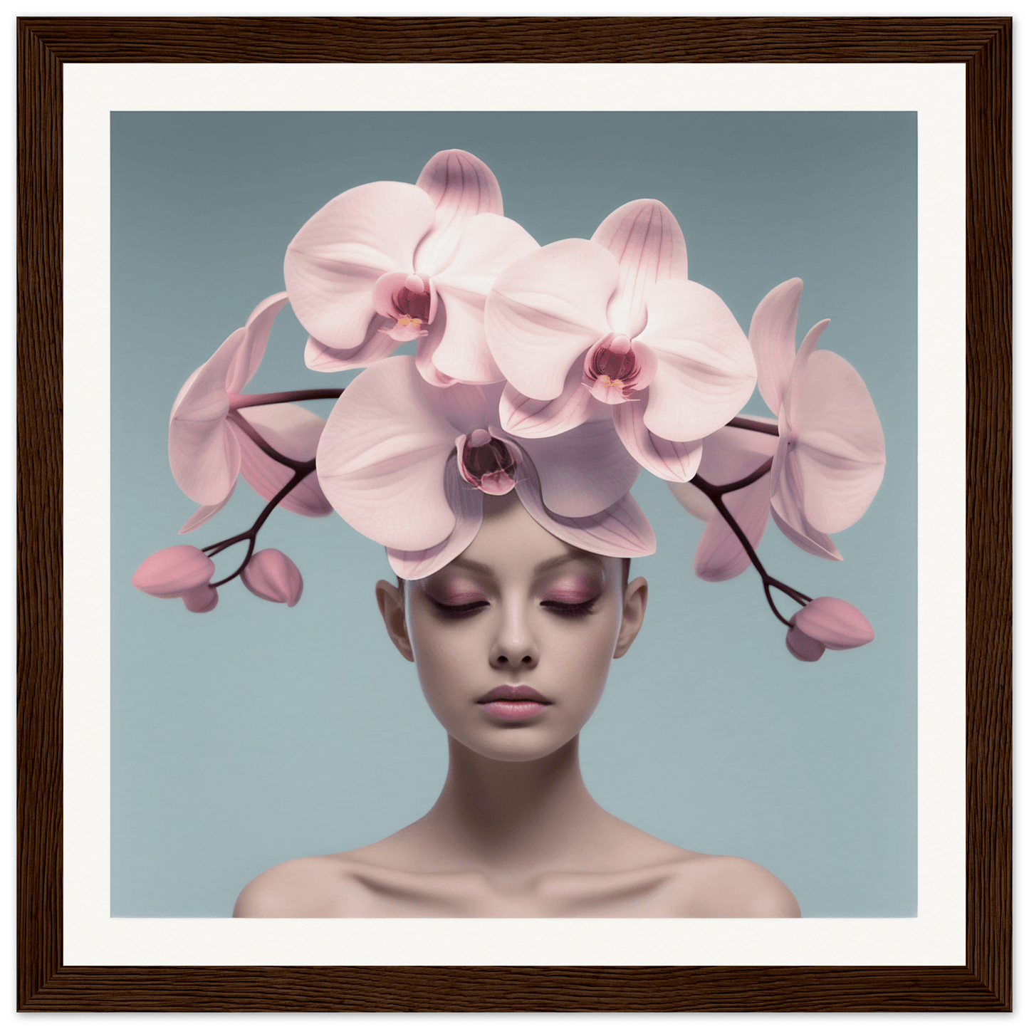 Delicate pink orchid blooms arranged as an elegant headdress.