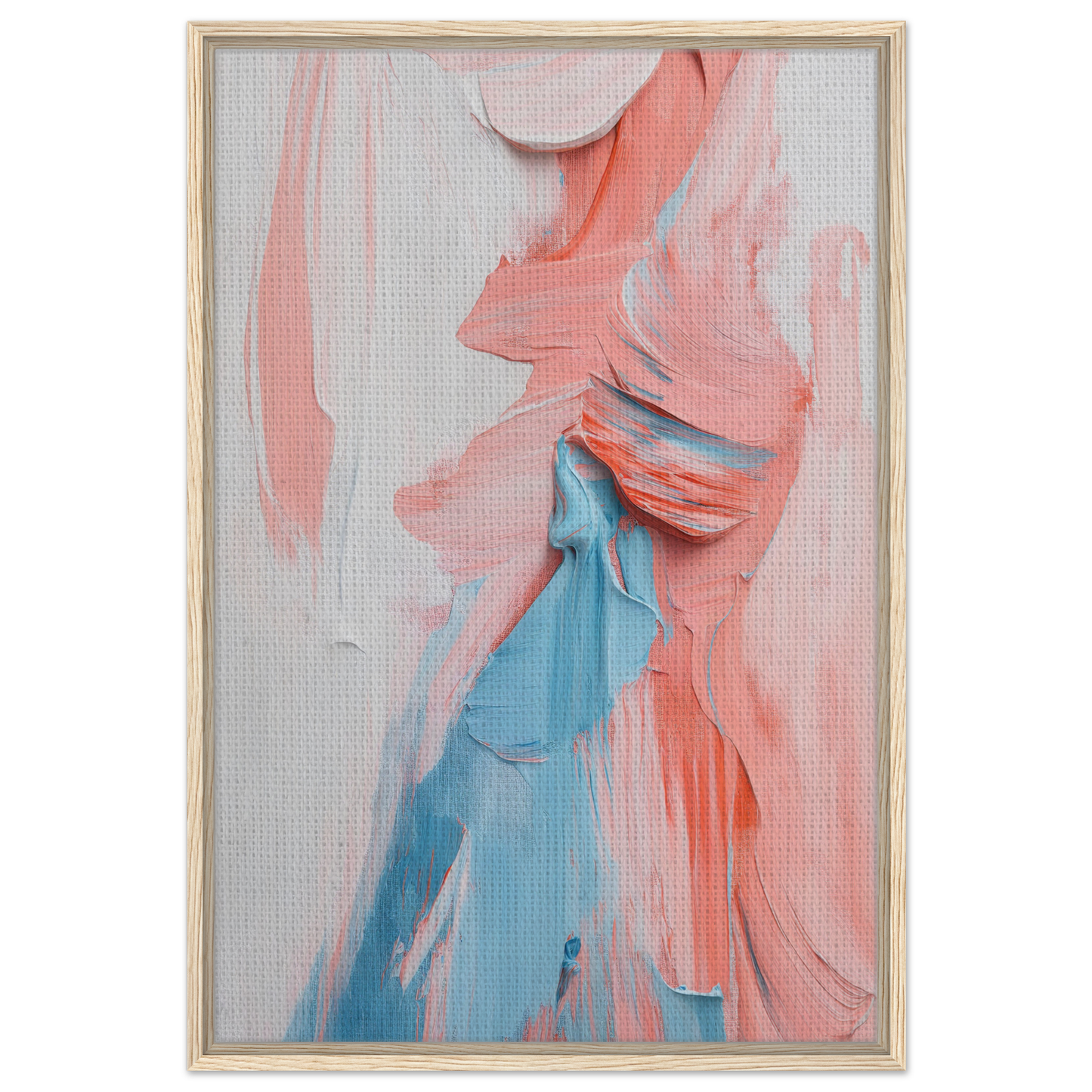 Abstract painting of soft pink and blue brushstrokes in Fluid Spectrum Symphony room decor