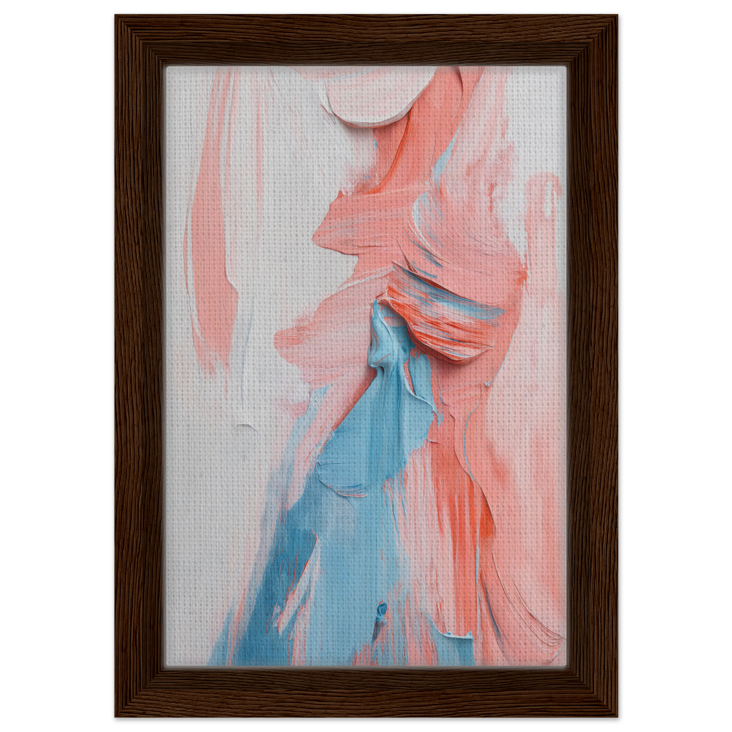 Abstract painting with pink and blue swirls, Fluid Spectrum Symphony Framed Canvas Print