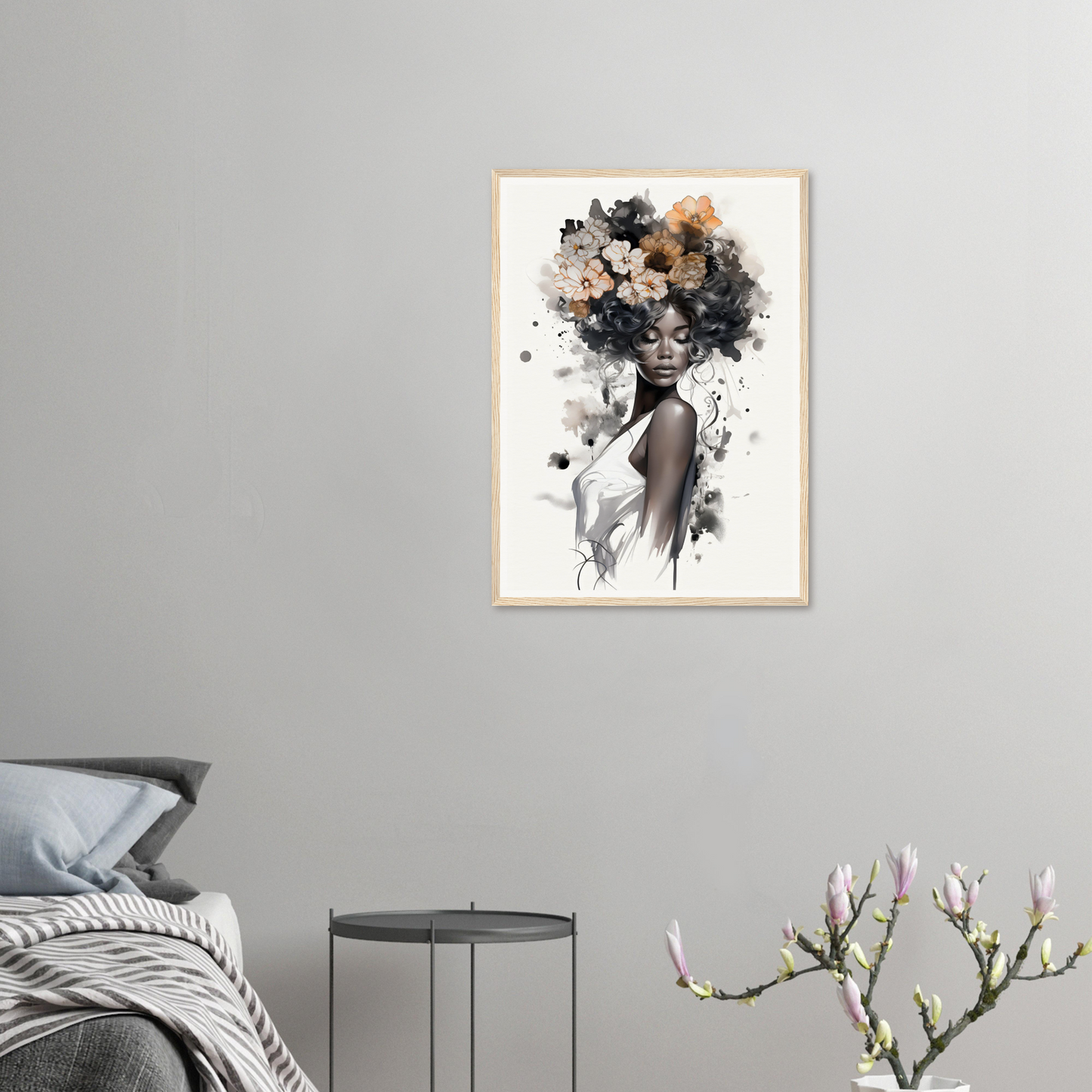 A black woman with flowers on her head, perfect for my Original Ouplence The Oracle Windows™ Collection wall poster.