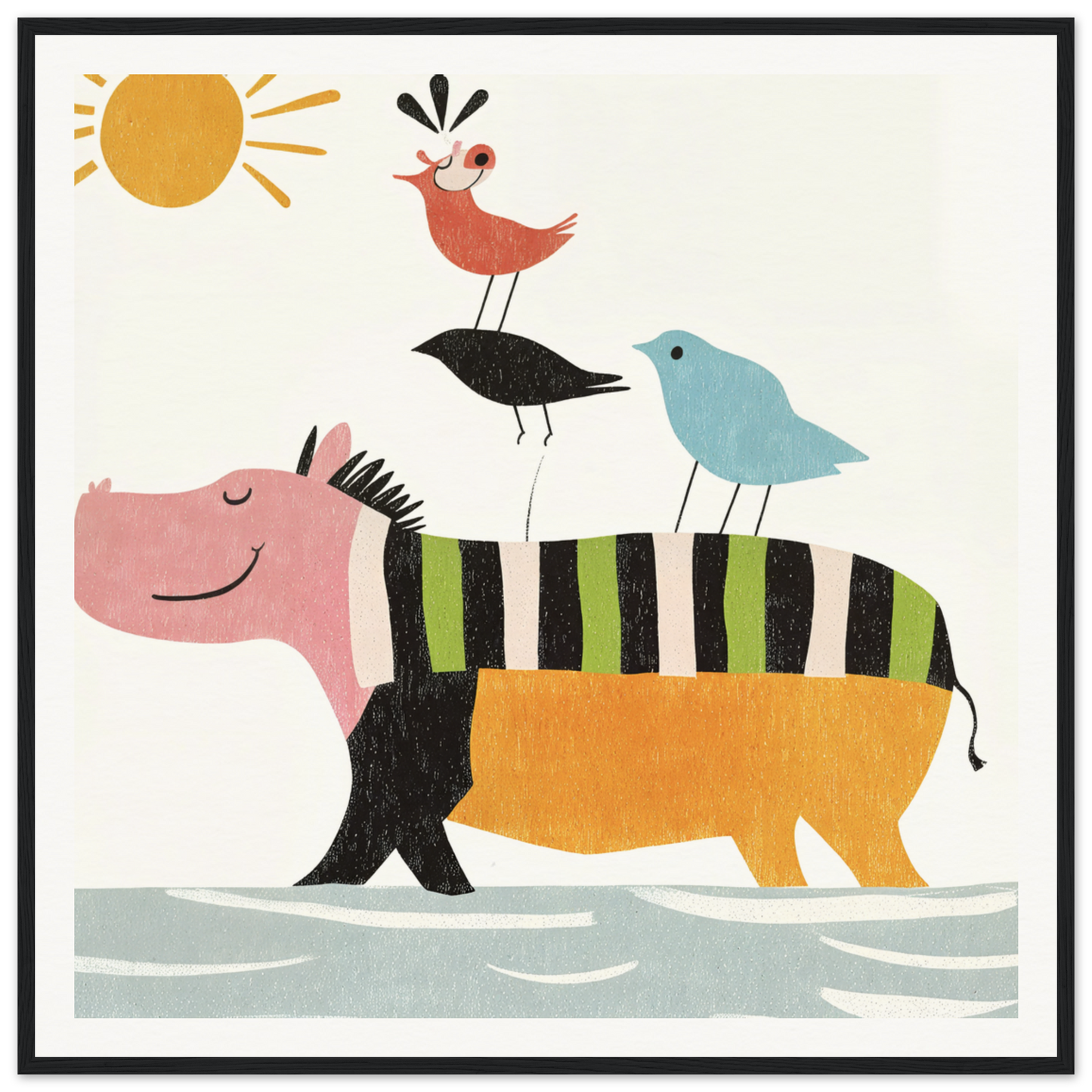 Striped Hippopotamus with birds on its back in Aesthetic Animal Symphony product