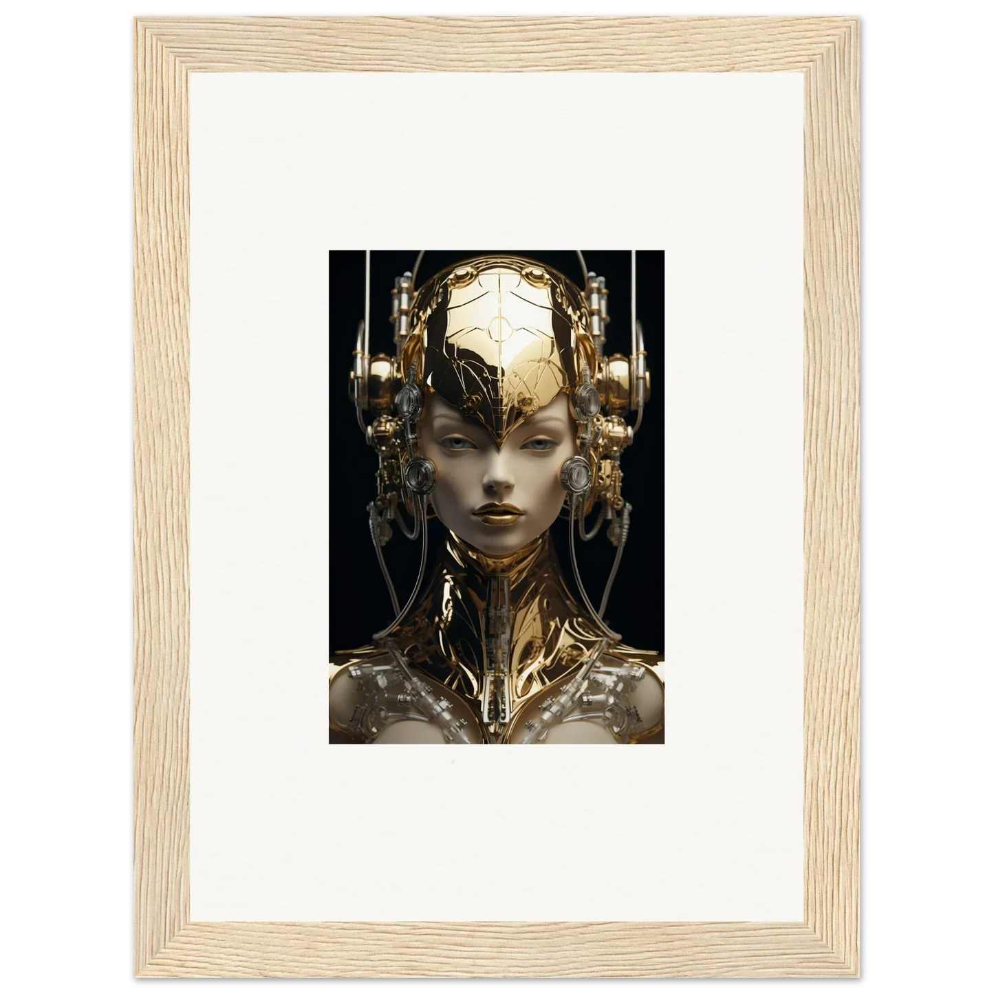 Futuristic humanoid figure with gold flourish features for unique room decor wall art