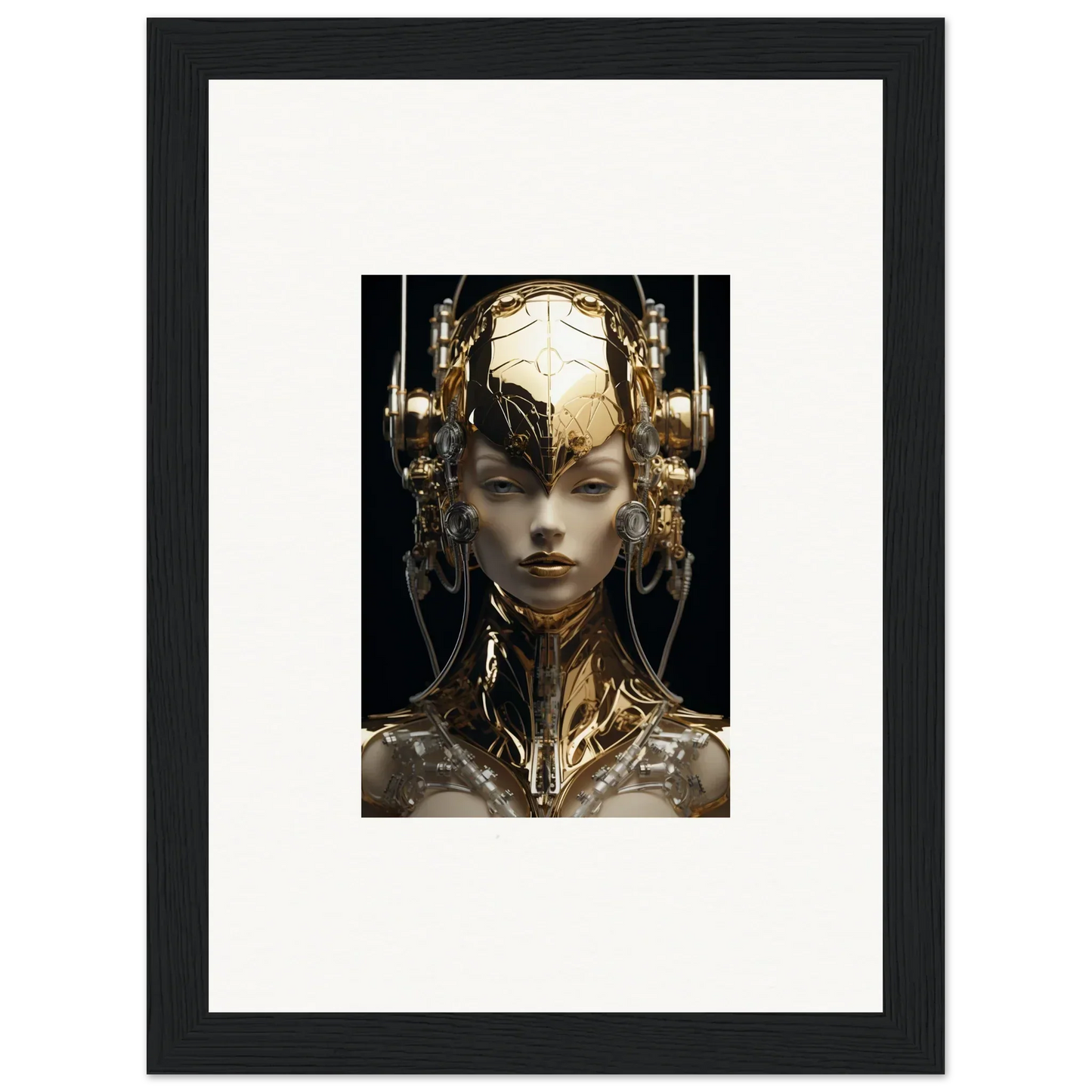 Futuristic portrait with gold flourish detailing for stunning room decor or framed wall art
