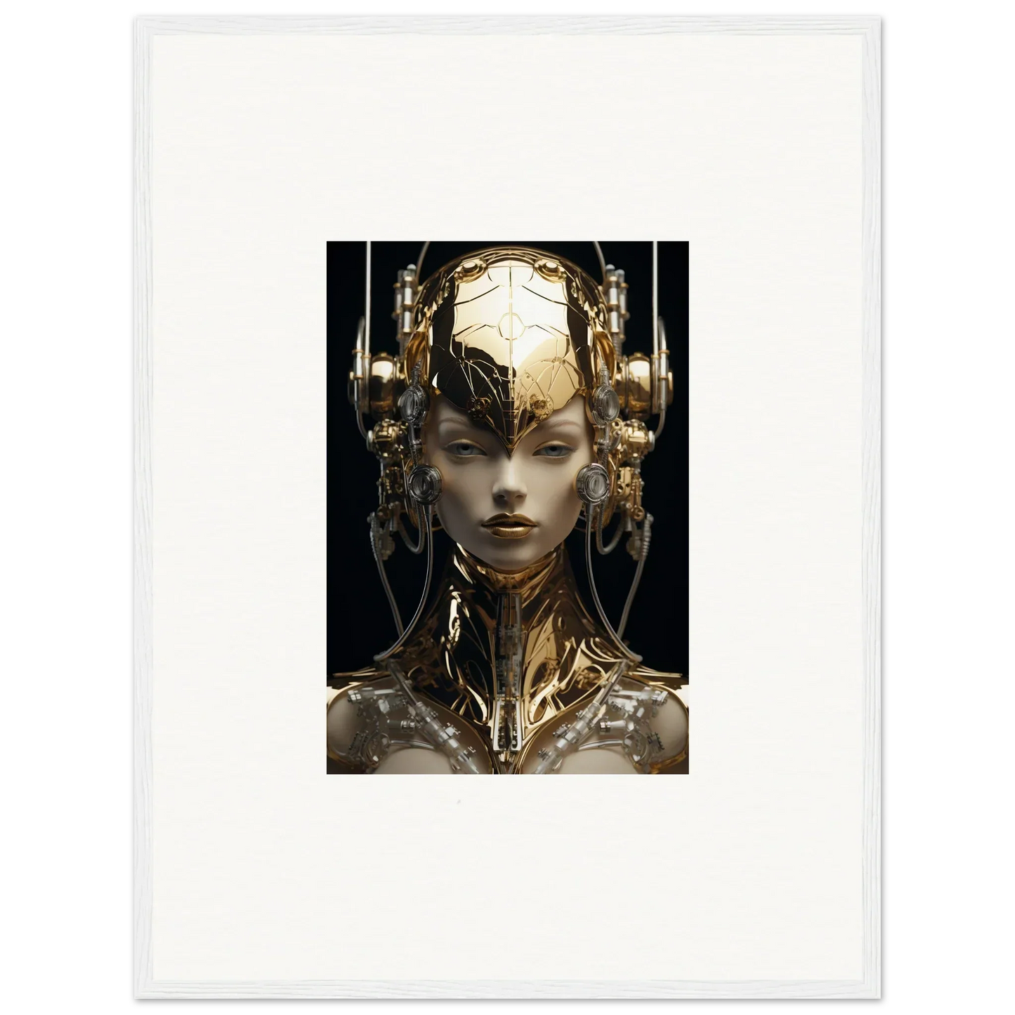 Futuristic humanoid figure with gold flourish, perfect for room decor or framed wall art