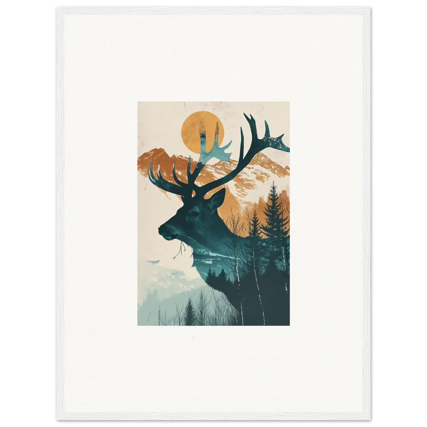 Silhouette of a deer head with nature scene, perfect for room decoration canvas print