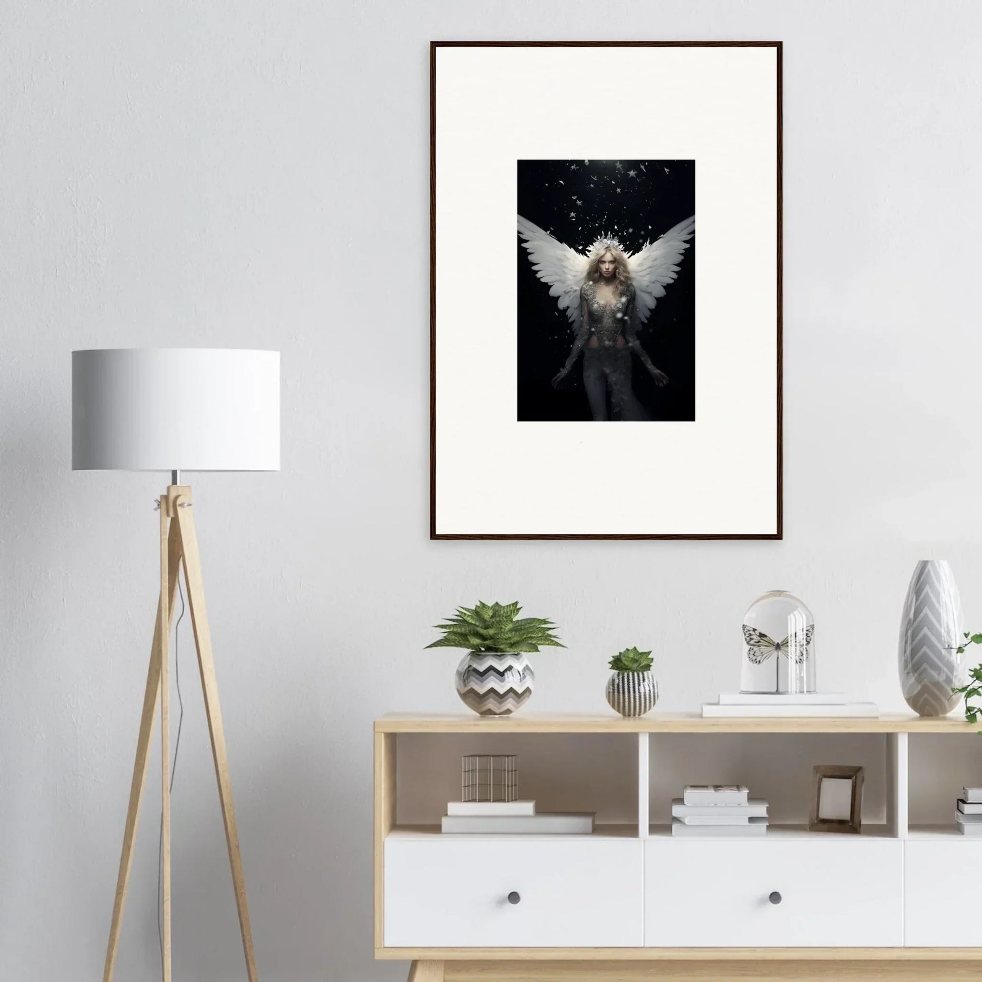 Framed wall art of an angelic figure symbolizing emotion surge for unique room decor