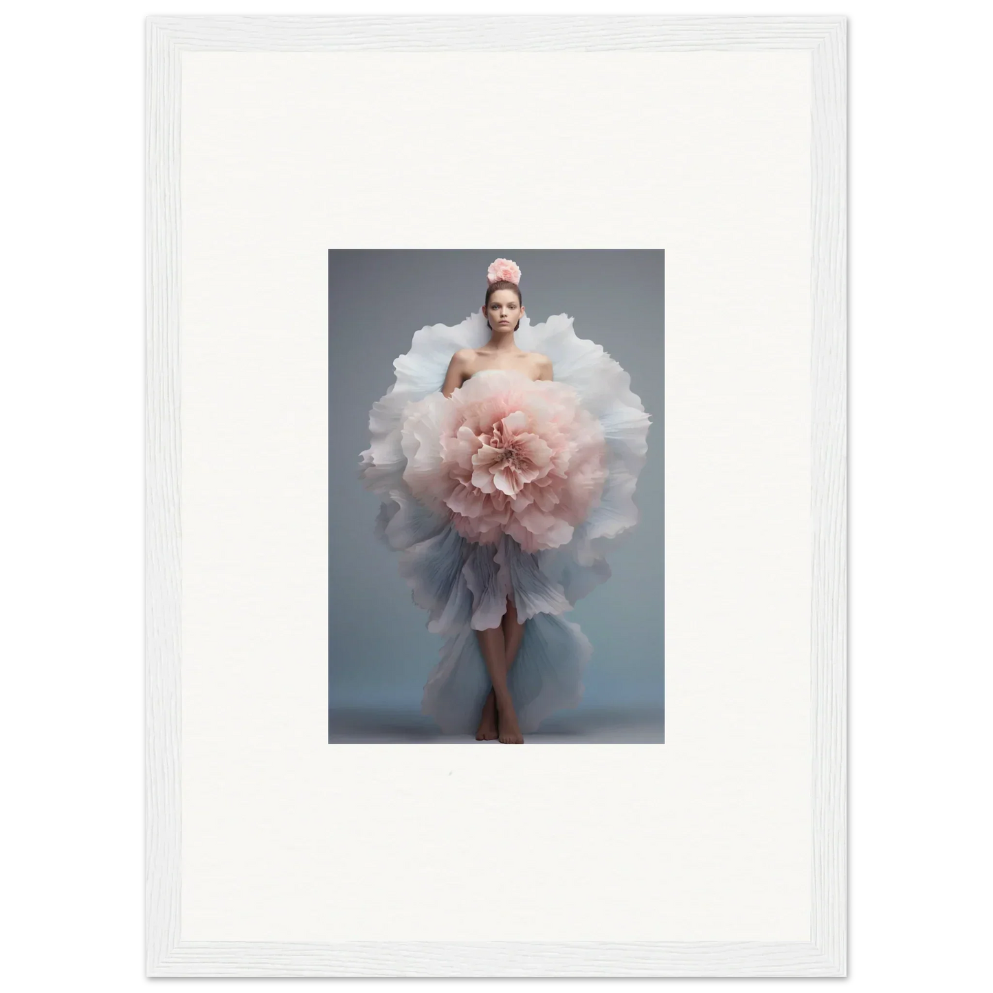 Stunning figure in Astral Petal Whispers dress like a blooming pink flower