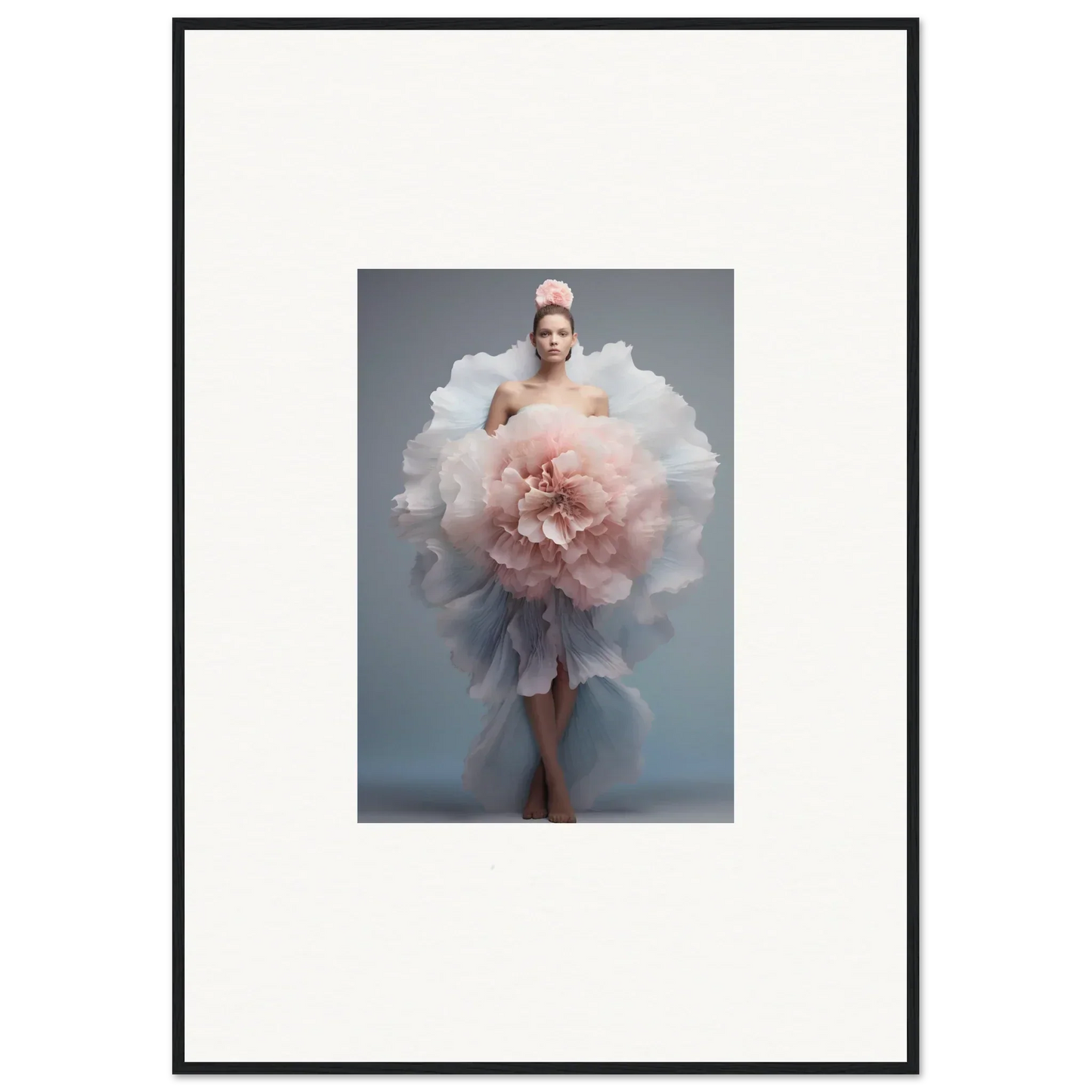 Ethereal Astral Petal Whispers dress with flowing white and blush pink tulle layers