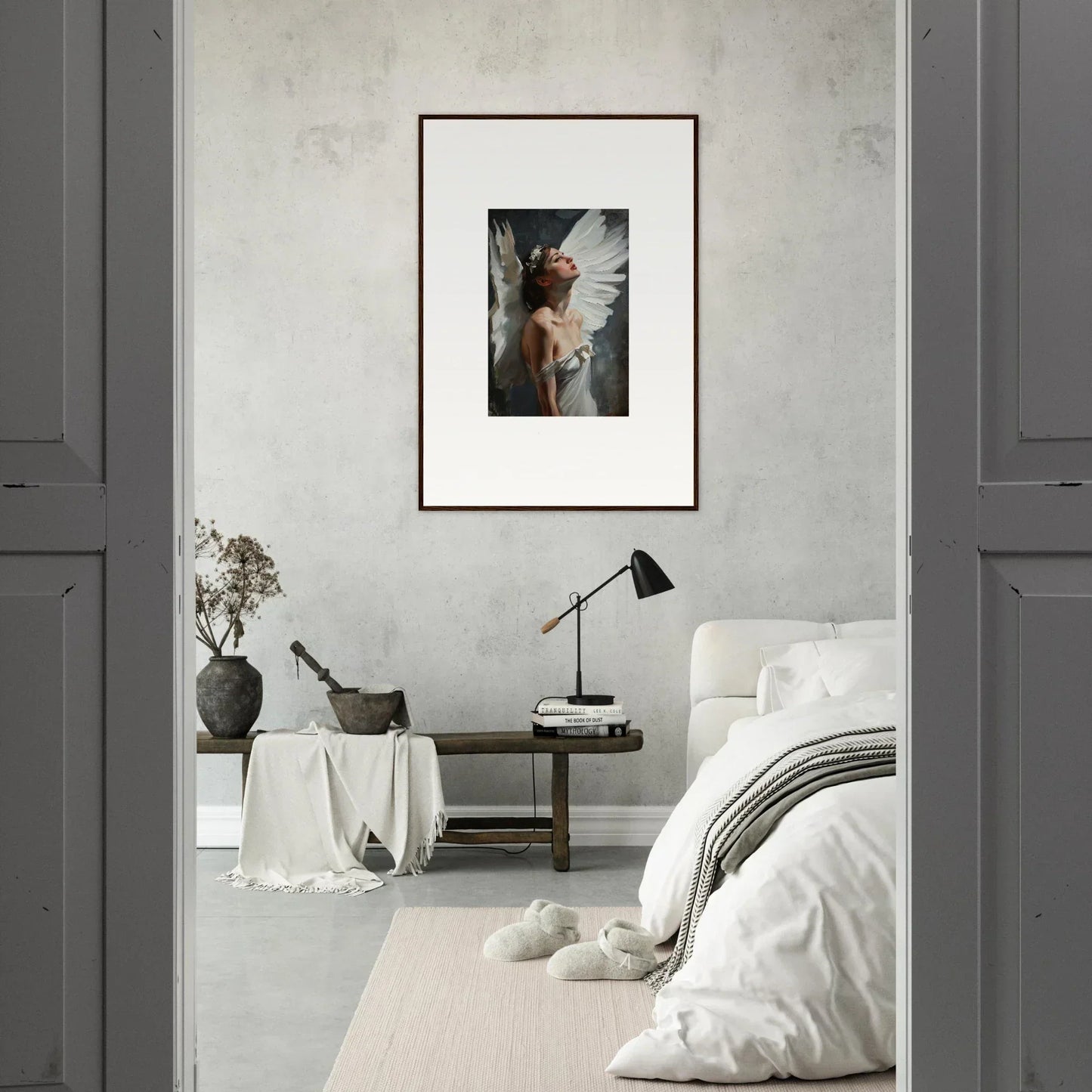 Framed canvas print of a figure with wings, perfect for room decoration and wings emergence