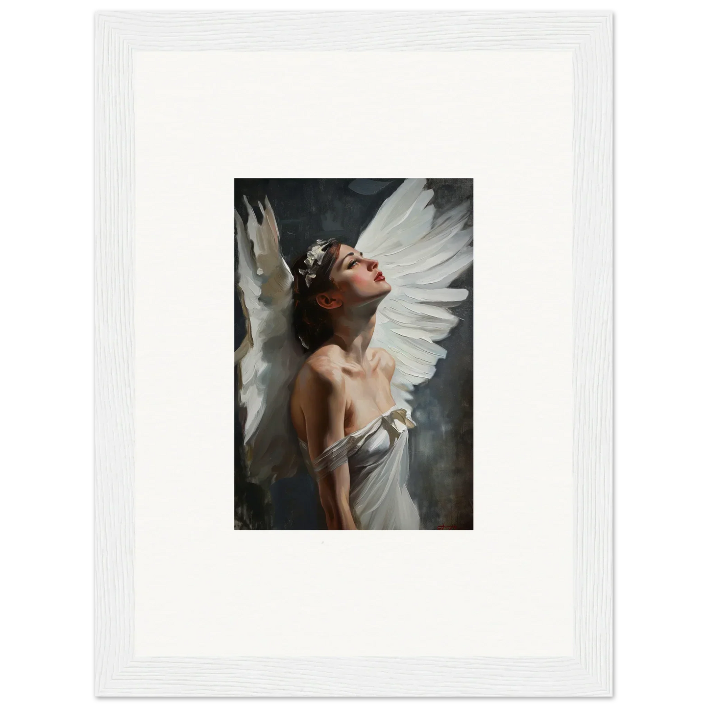 Framed canvas print of an ethereal figure with wings emergence for stylish room decoration