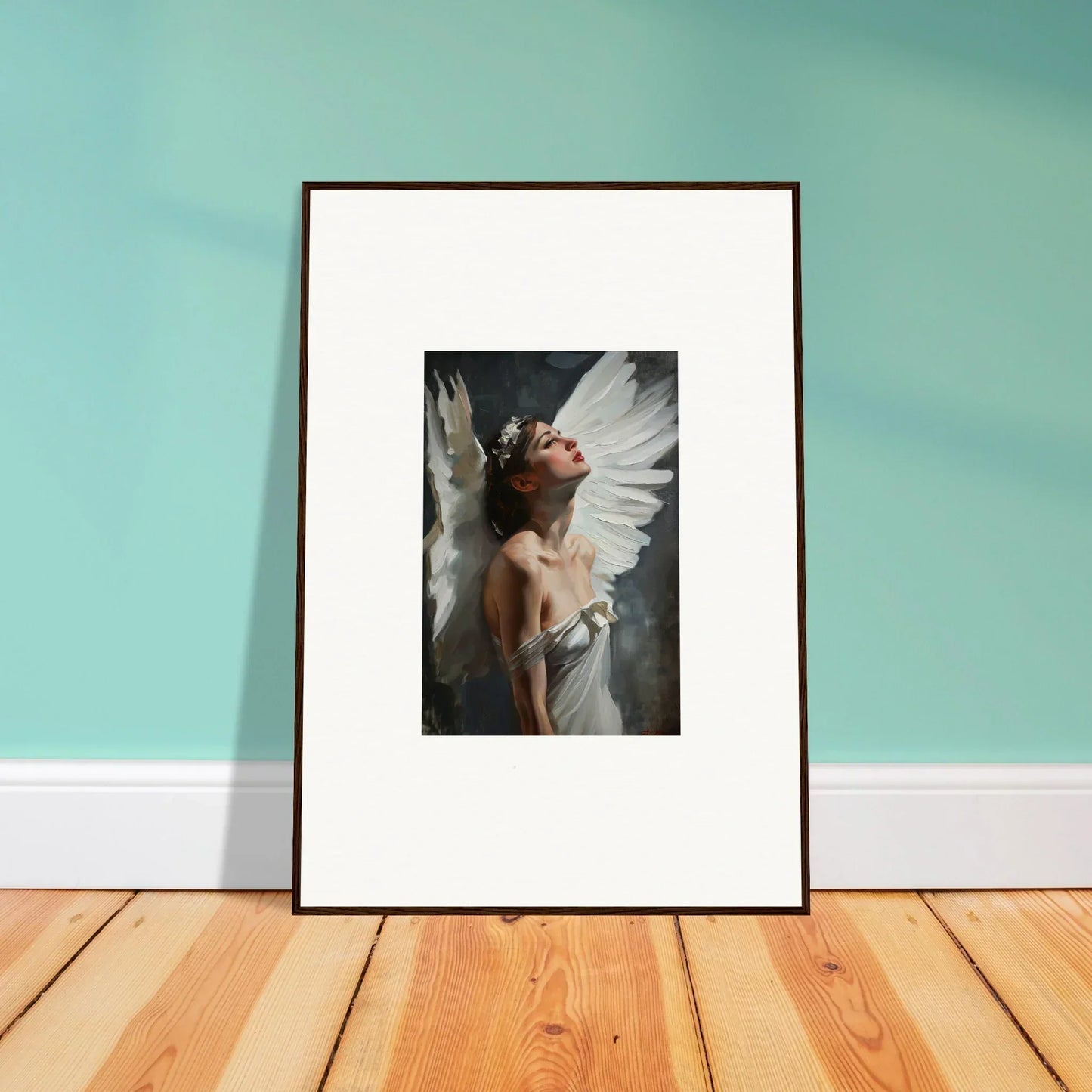 Framed canvas print of angelic figure with wings emergence for stylish room decoration