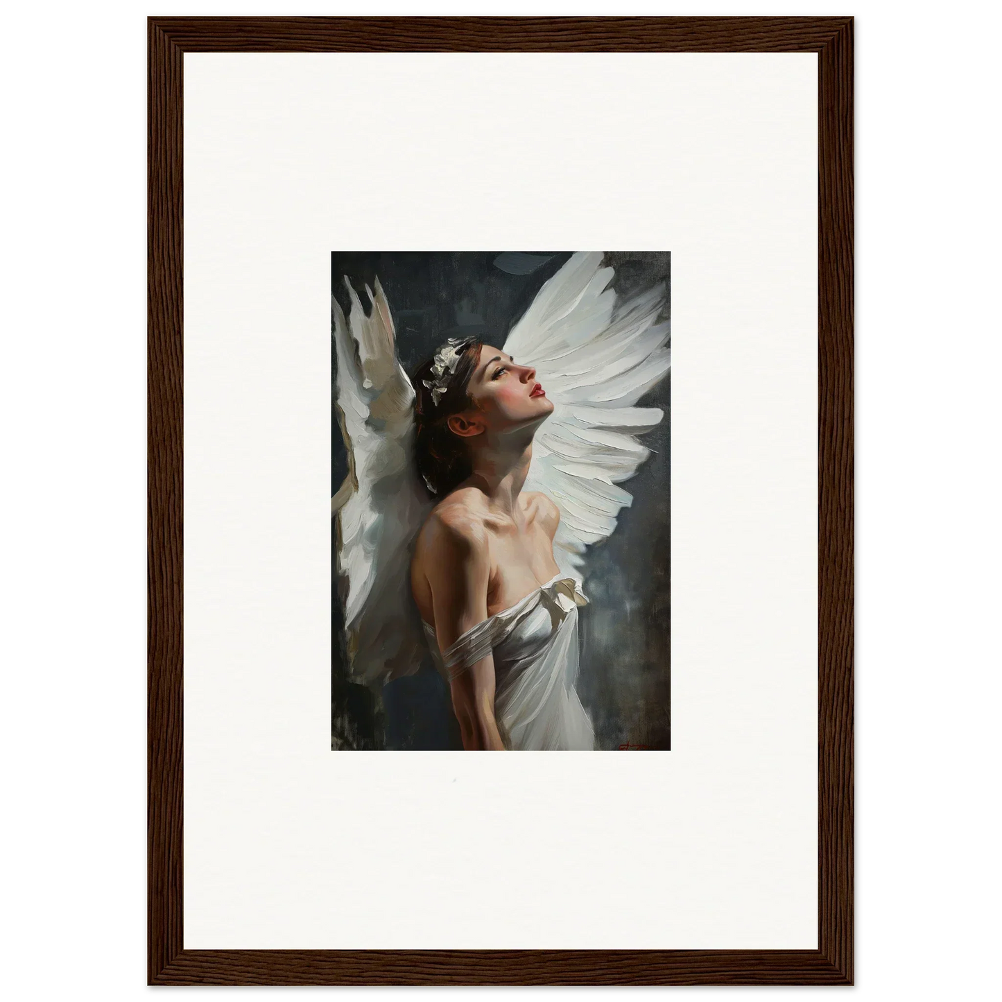 Framed canvas print of an ethereal figure with wings emergence for stylish room decoration