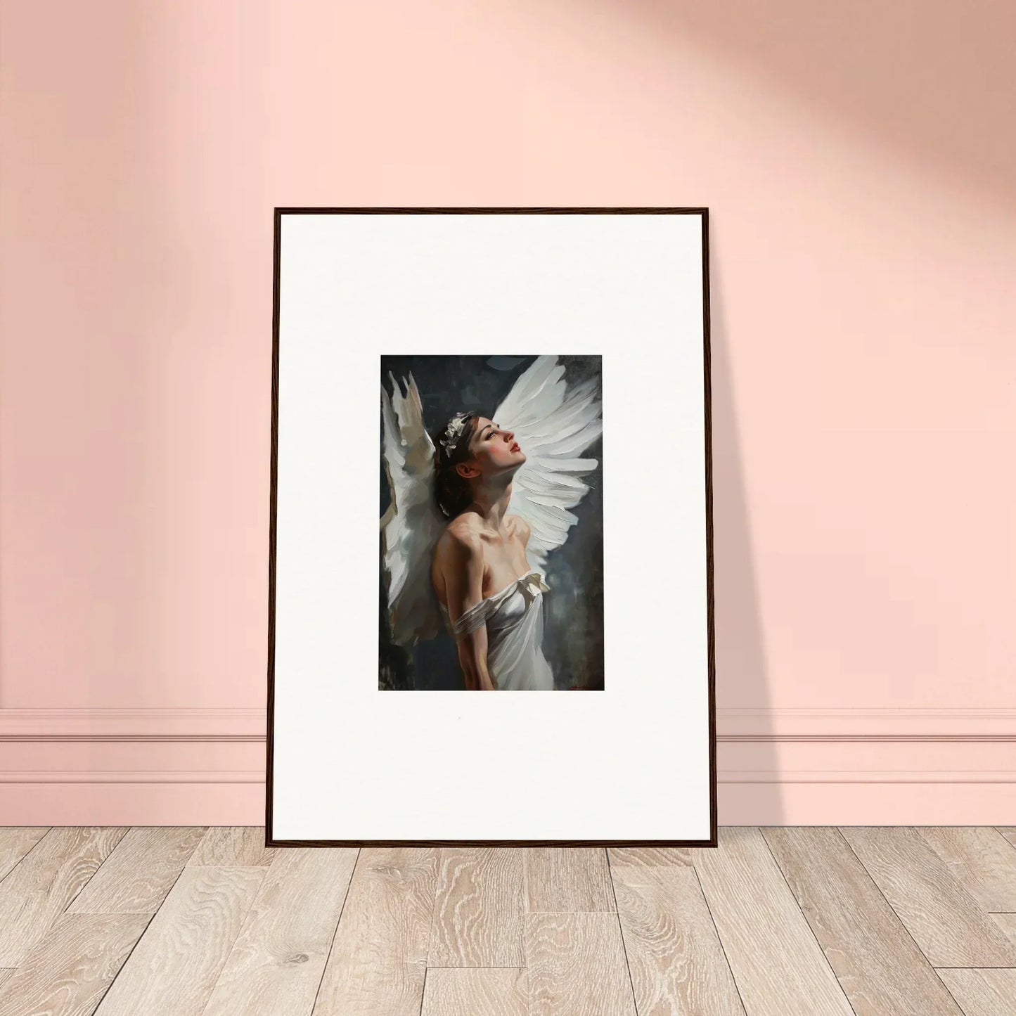 Framed canvas print of angelic wings emergence for stunning room decoration