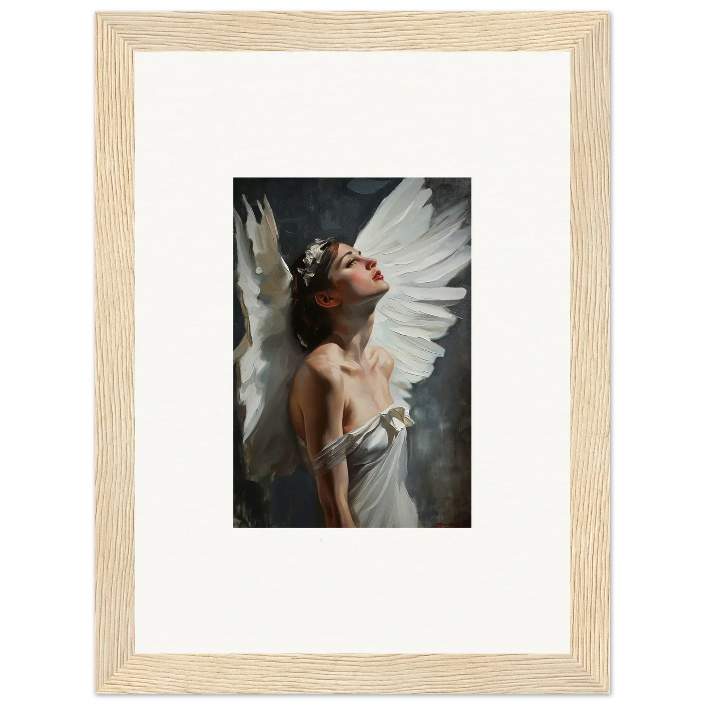 Framed canvas print of Astral Wings Emergence featuring a figure with wings for room decoration