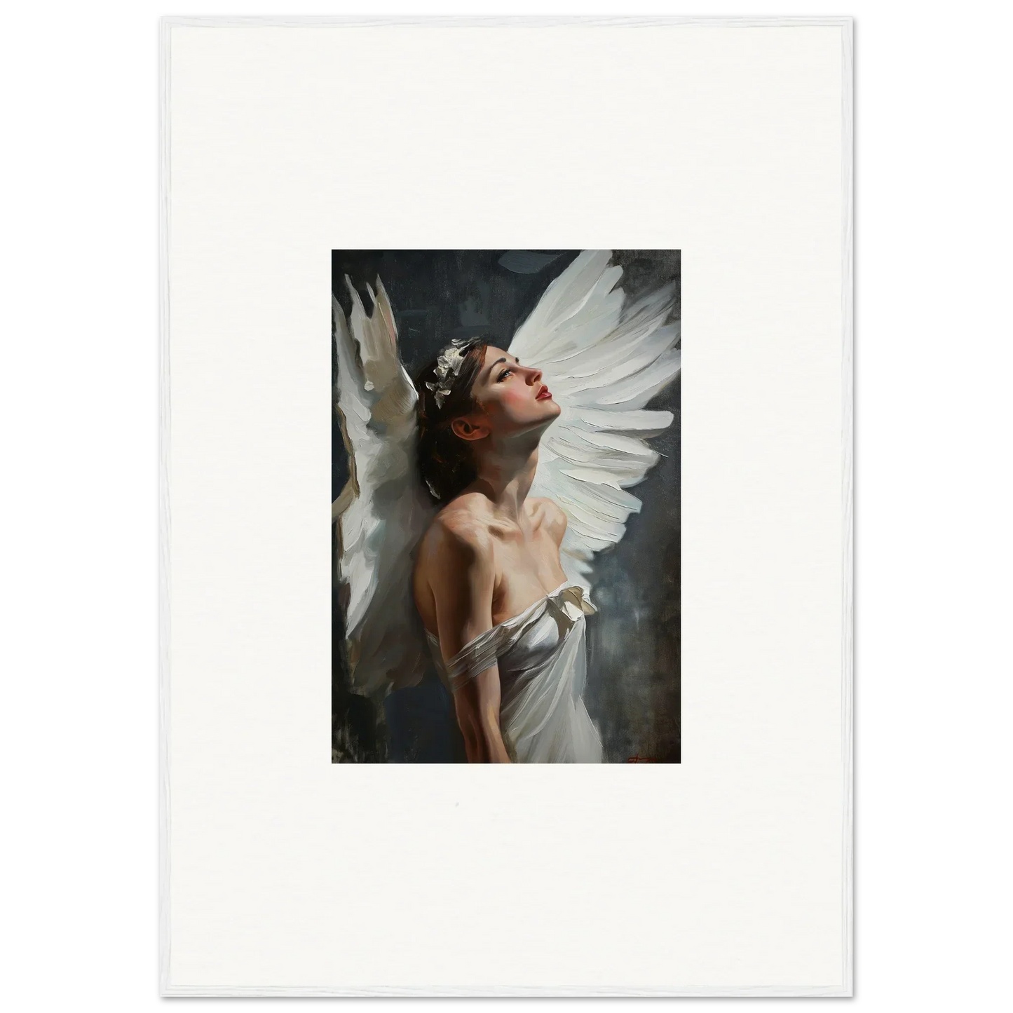 Ethereal figure with white wings for a stunning canvas print in room decoration