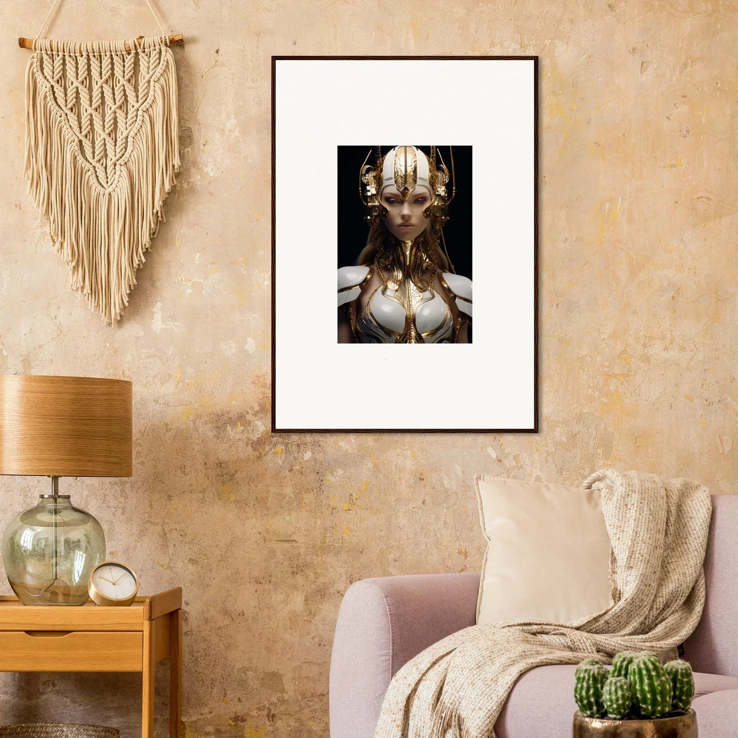 Framed canvas print of a person in a striking headdress for unique wall art