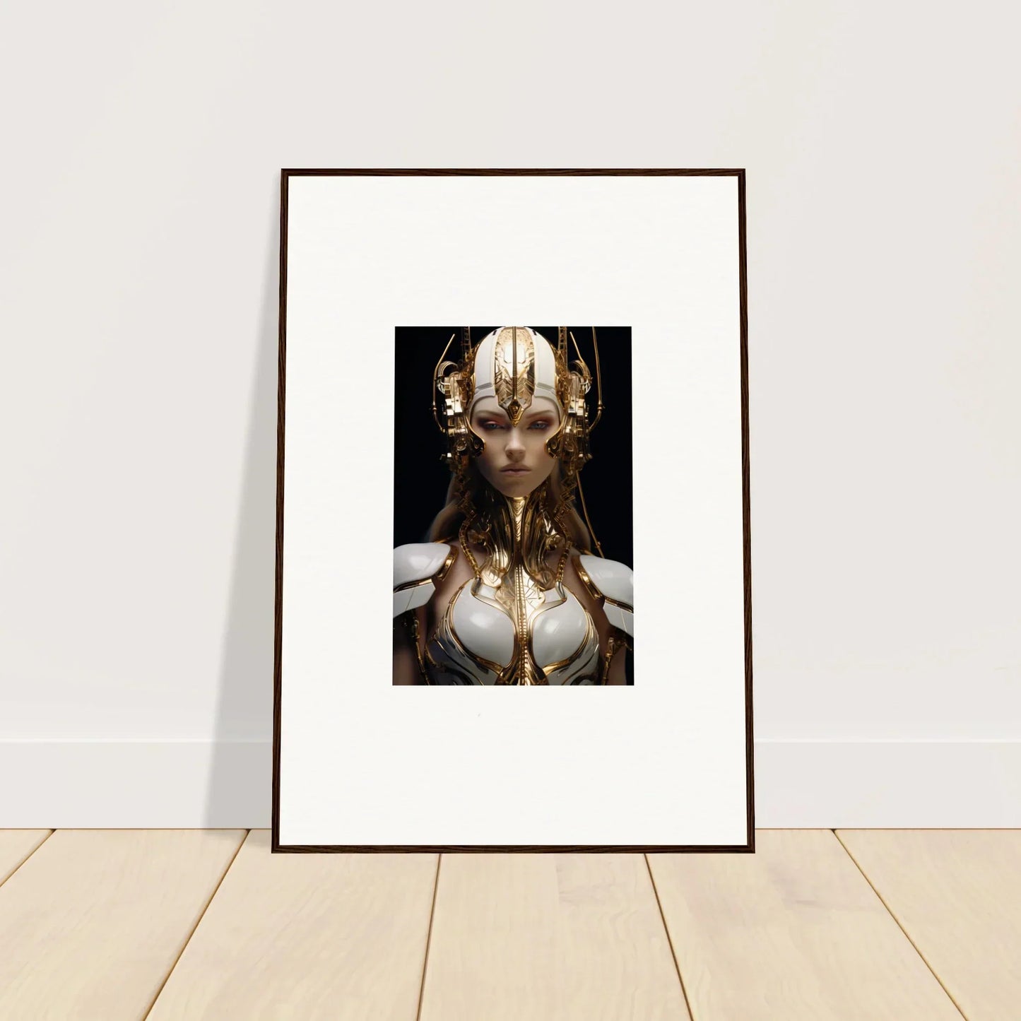 Surreal cyberpunk female figure wall art, perfect for room decoration as a canvas print