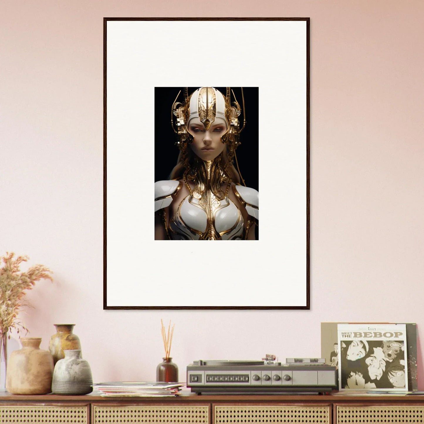 Framed canvas print of a fantastical female figure for cool room decoration
